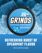Grinds Coffee Pouches | Tobacco Free, Nicotine Free Healthy Alternative | 10 Cans of Spearmint | 18 Pouches Per Can | 1 Pouch eq