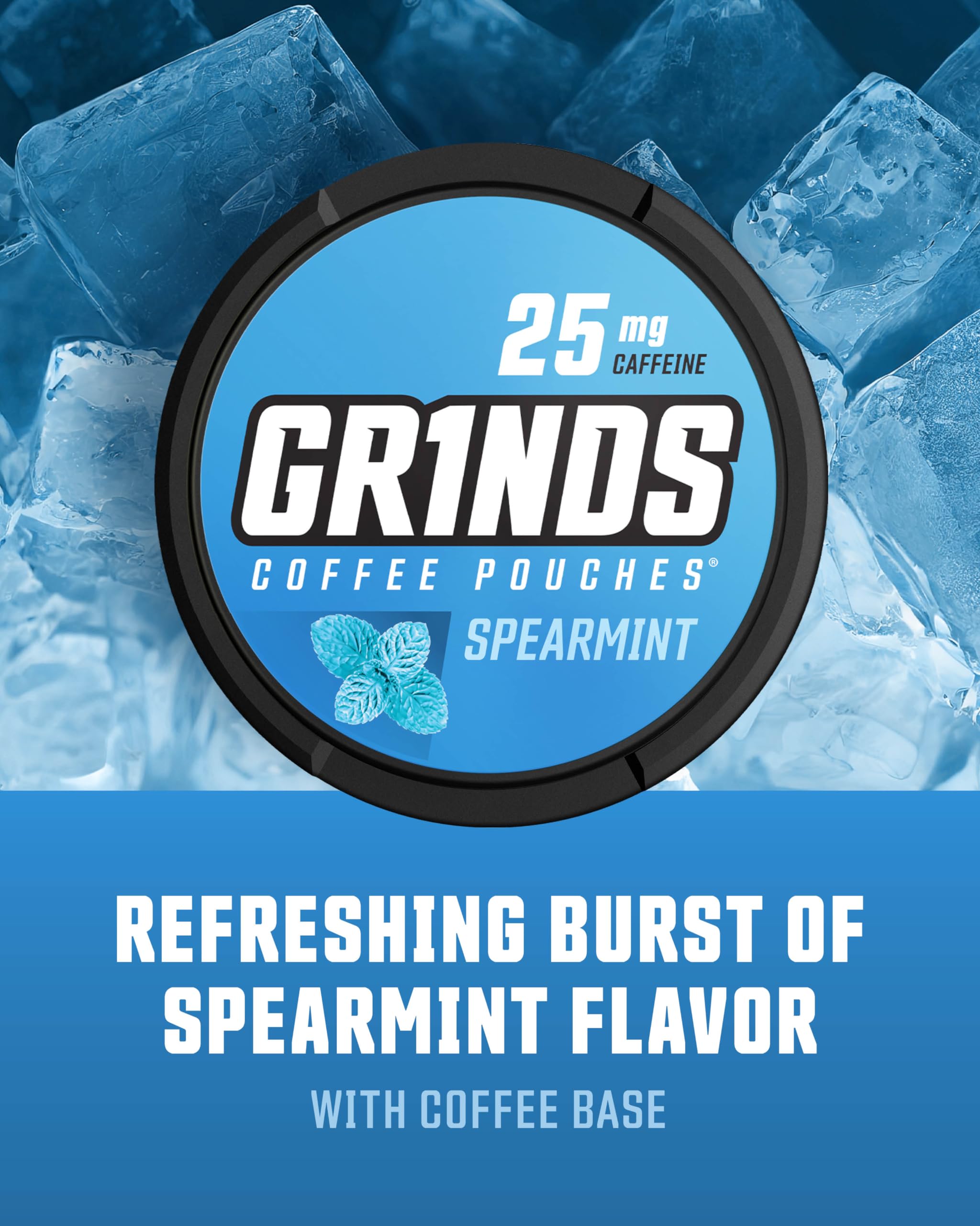 Grinds Coffee Pouches | Tobacco Free, Nicotine Free Healthy Alternative | 10 Cans of Spearmint | 18 Pouches Per Can | 1 Pouch eq