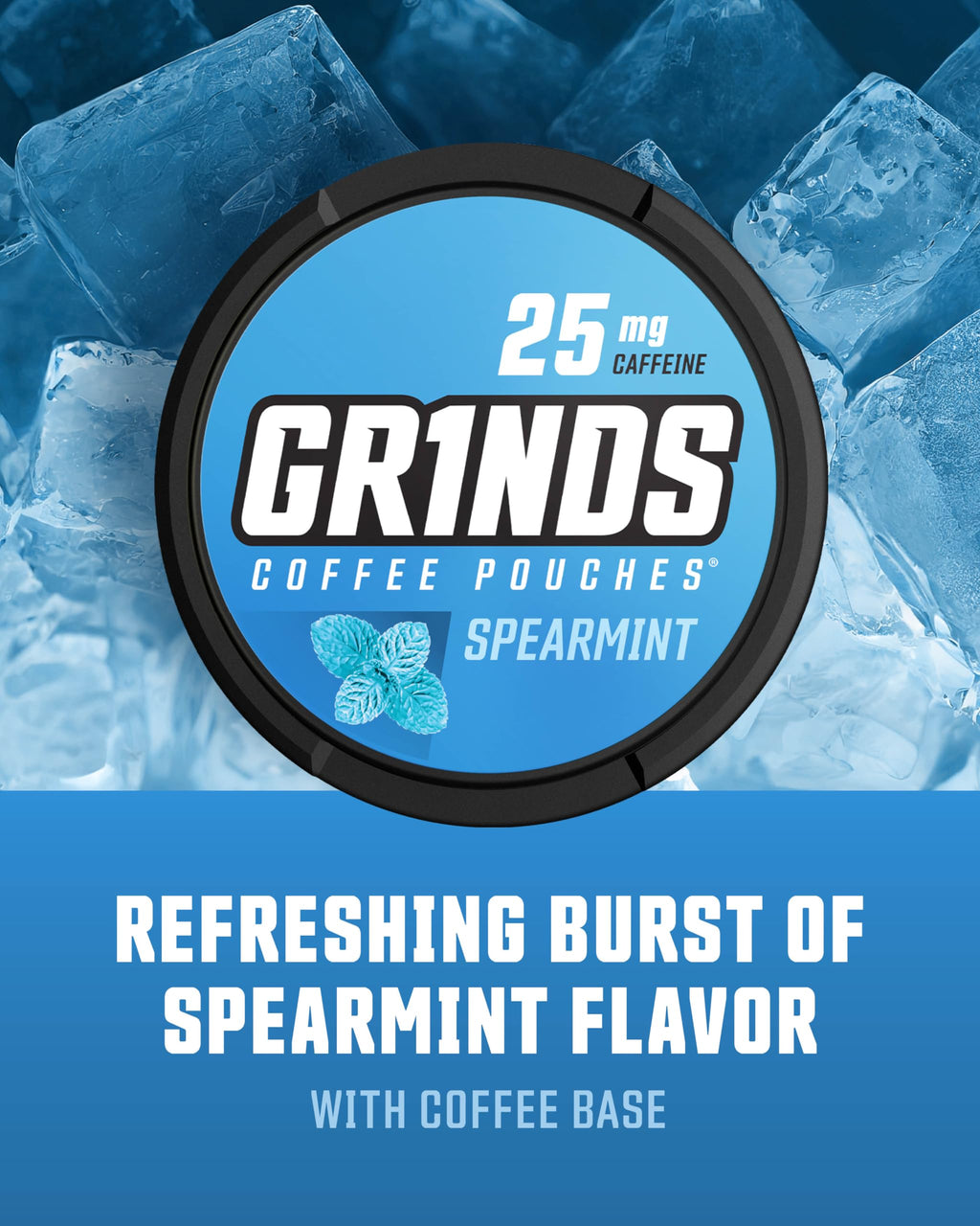 Grinds Coffee Pouches | Tobacco Free, Nicotine Free Healthy Alternative | 3 Cans of Spearmint | 18 Pouches Per Can | 1 Pouch eq.