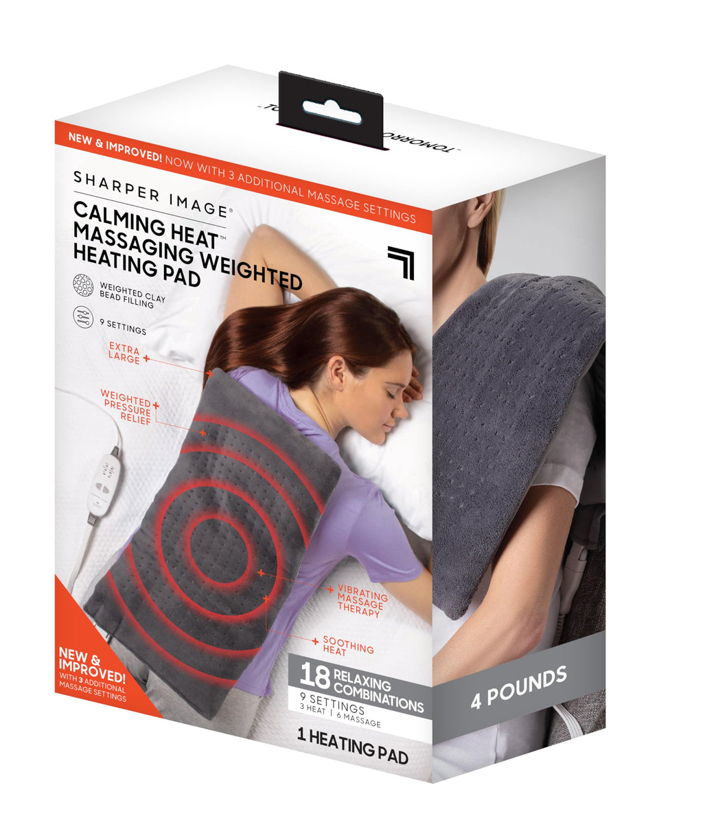 Calming Heat Massaging Weighted Heating Pad by Sharper Image- Weighted Electric Heating Pad with Massaging Vibrations, 6 Setting