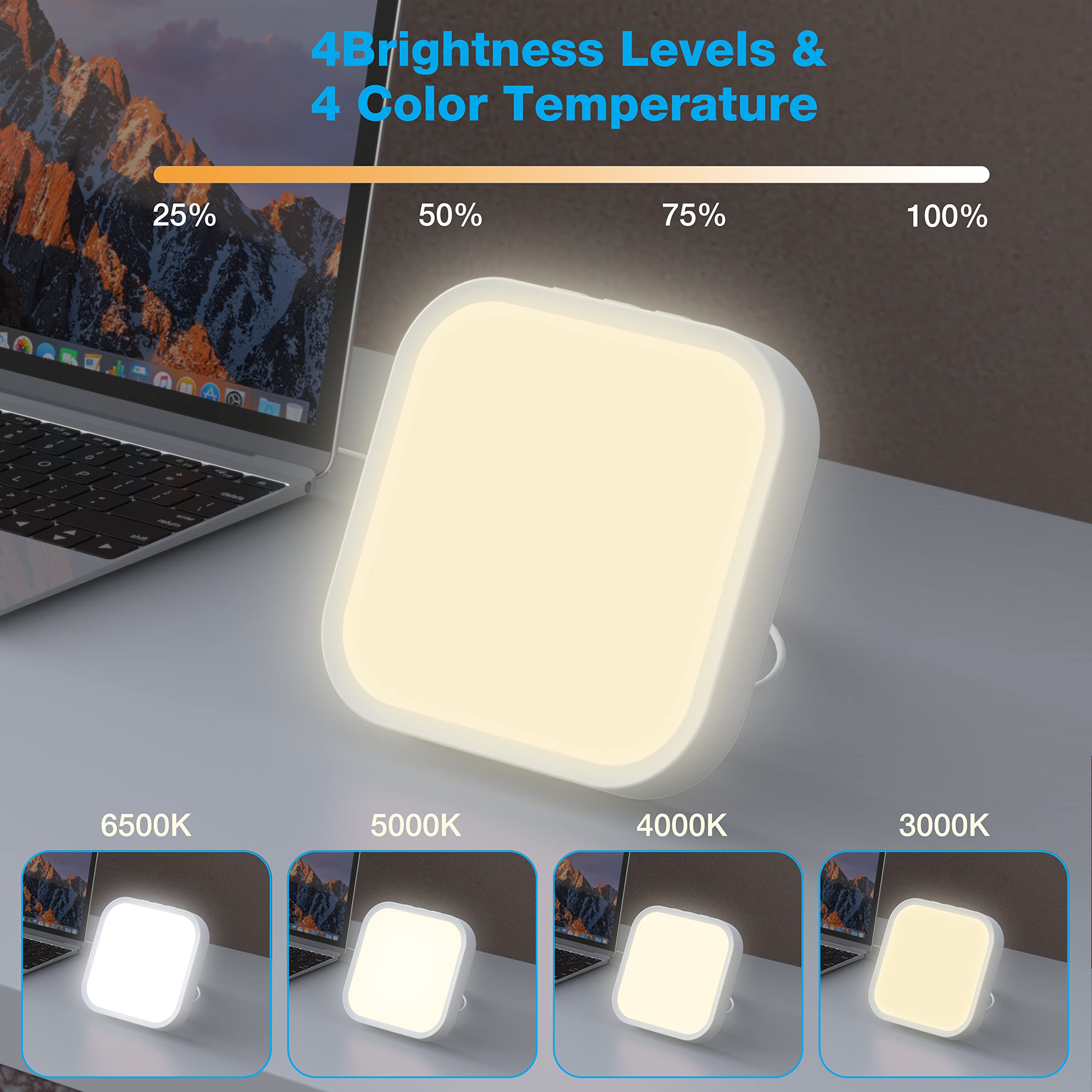 Qoosseine Light Therapy Lamp - 10000 Lux UV-Free Light Box with 4 Brightness Levels, 4 Color Temperatures, 4 Timer Functions and