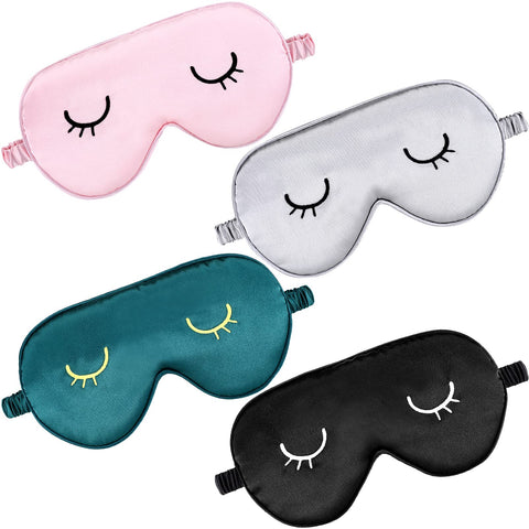 4 Pieces Sleep Eye Masks Silk Sleep Eye Cover Cute Lightweight Adjustable Eyeshade Mask Satin Night Eyeshade Covers for Women Me