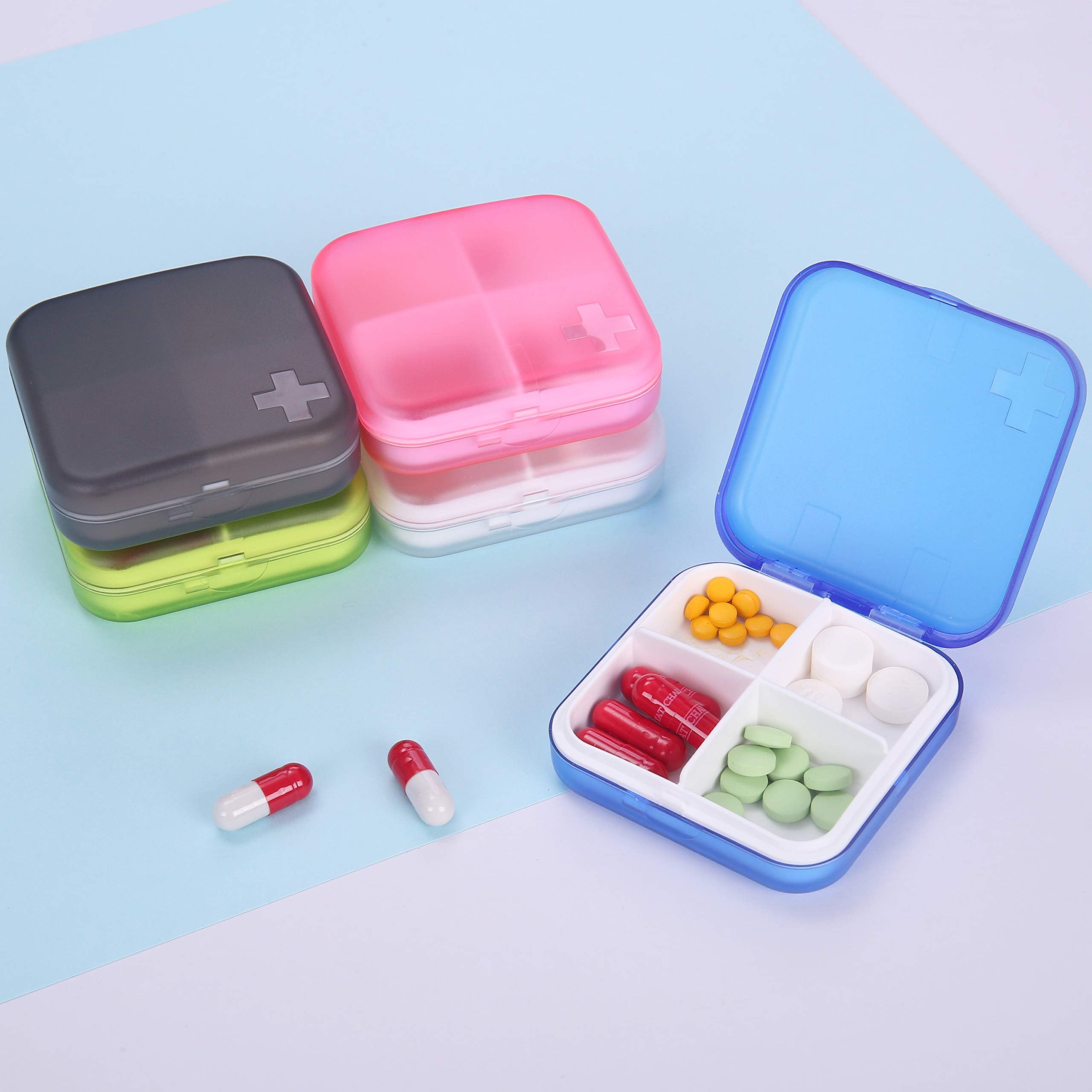 ZDQZC Portable Pill Organizer - Slim Pill Box for Purse or Travel, Compact Pill Case(4+6 Compartment,Pink)