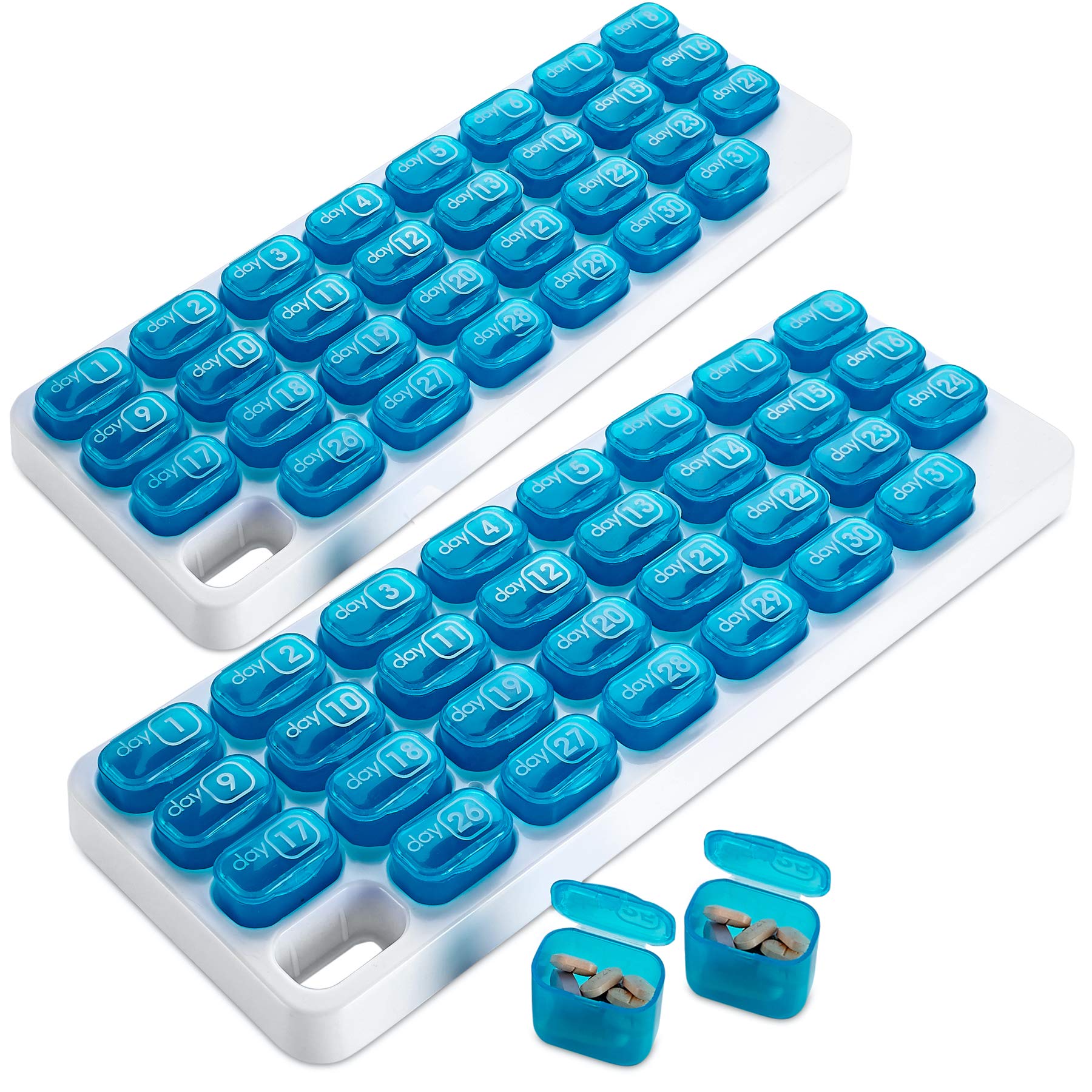 Monthly Pill Organizer - (Pack of 2) 31 Day Pill Organizer with Large Removable Medication Pods, Portable Pill Case Box and Hold