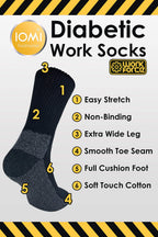 IOMI - 3 Pack Mens Extra Wide Loose Top Cushioned Cotton Diabetic Work Socks (7-12 us, Black (Work))