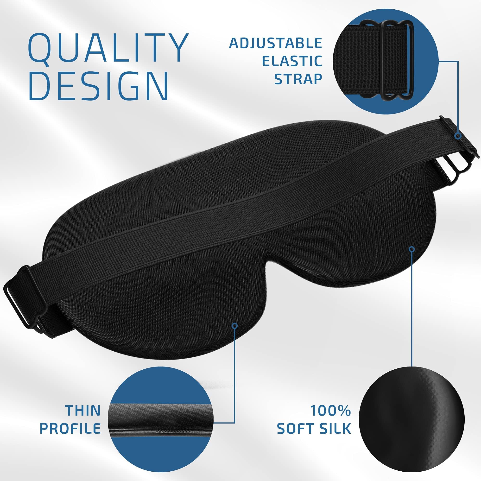 100% Silk Sleep Mask For A Full Night's Sleep | Comfortable & Super Soft Eye Mask With Adjustable Strap | Works With Every Nap P