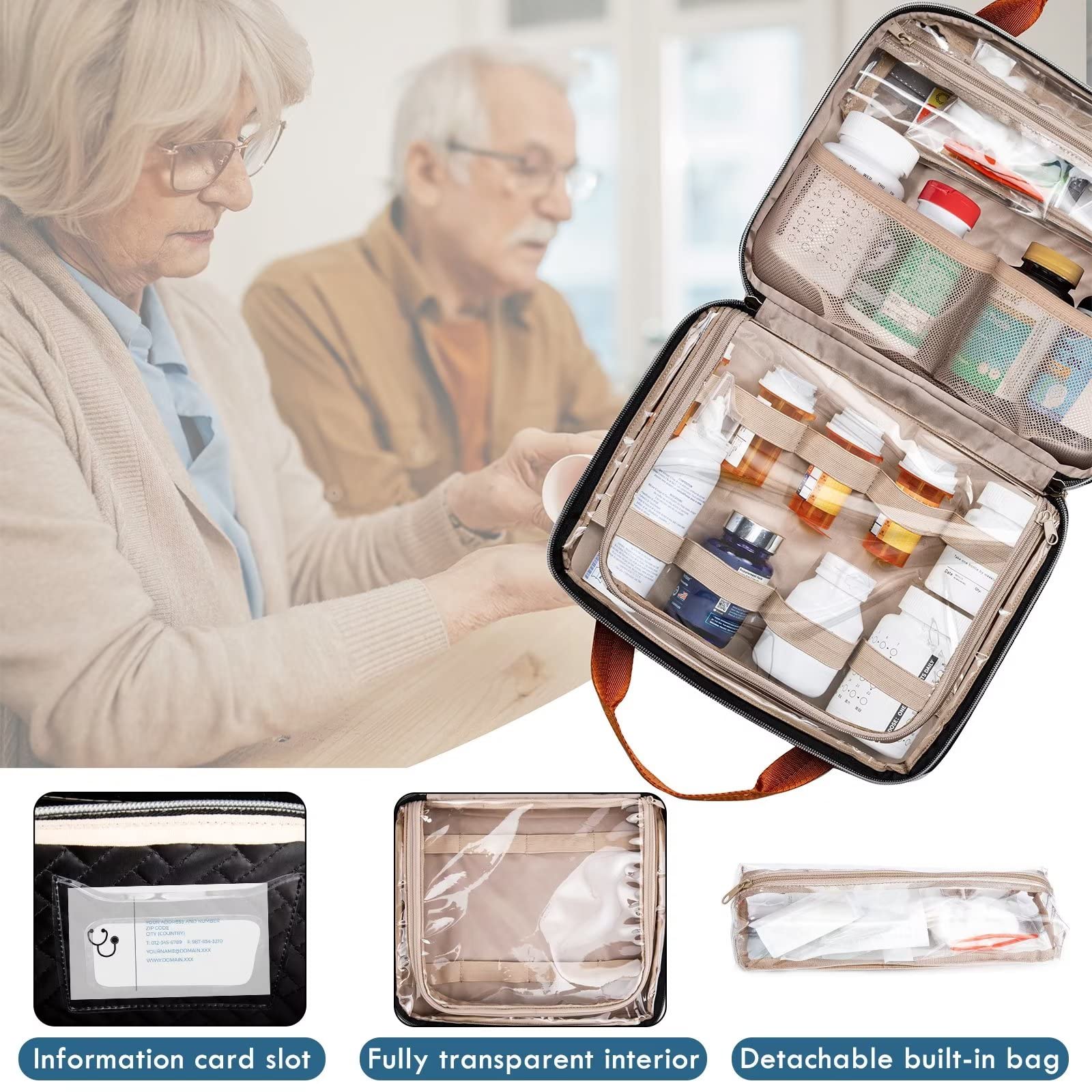 BAGSFY Medicine Bag for Traveling, Pill Bottle Organizer Storage, Large Medication Travel Case, Pills Box for Vitamin, First Aid