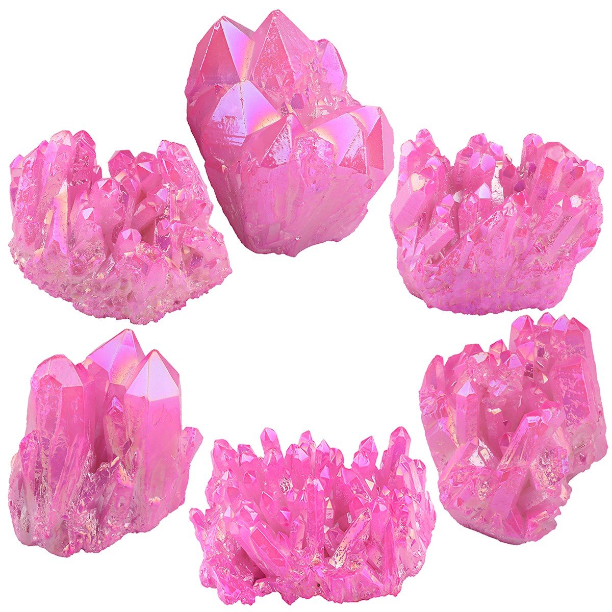 Rockcloud Healing Crystal Natural Titanium Coated Fuchsia Rock Quartz Cluster Geode Druzy Home Decoration Gemstone Specimen