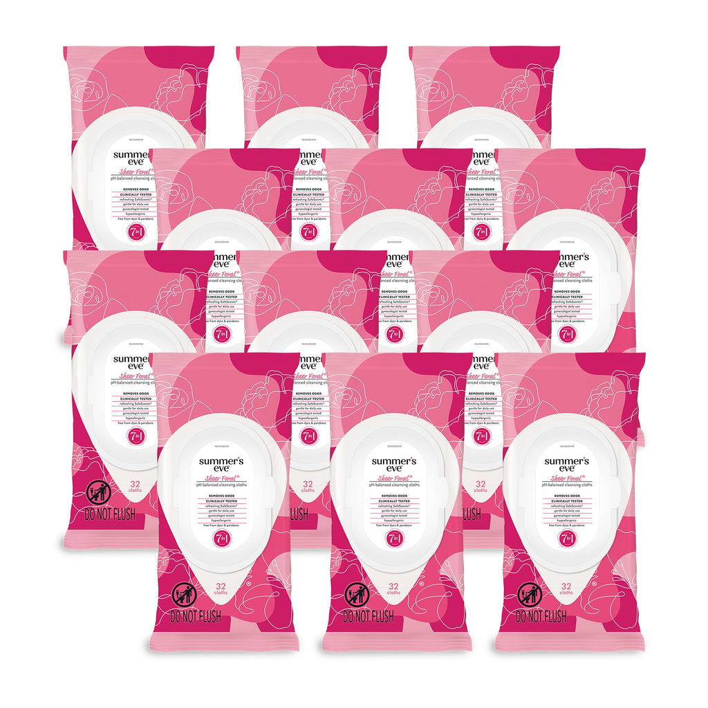 Summer's Eve Feminine Cleansing Wipes, Sheer Floral, 32 Count, 12 Pack