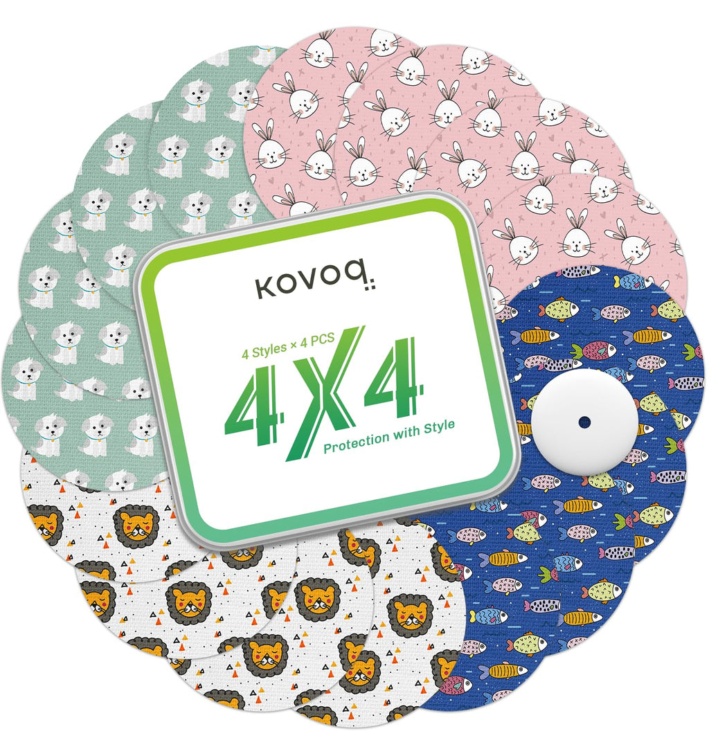 Freesytyle Libre 3 & Plus Sensor Covers Dogs Cats, Kovoq 16 Pack Freestyle Libre 3 Sensor Patches with Protecive Hard Shell Cap,