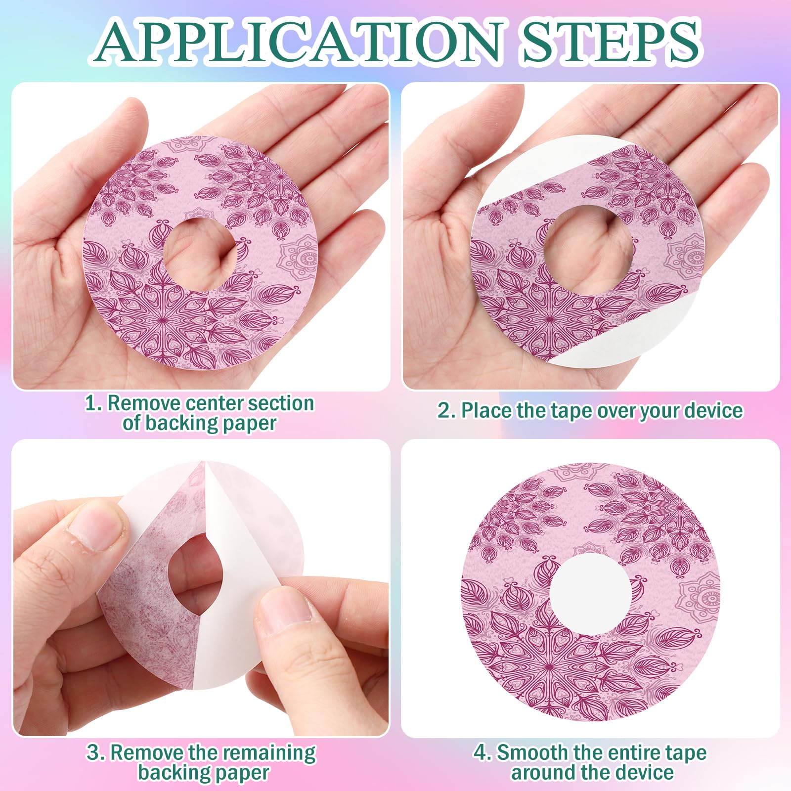 TrelaCo 36 Pcs Adhesive Patches Compatible with Libre 2 Waterproof Overpatches Breathable Colorful Mandala Floral Pre Cut Cover