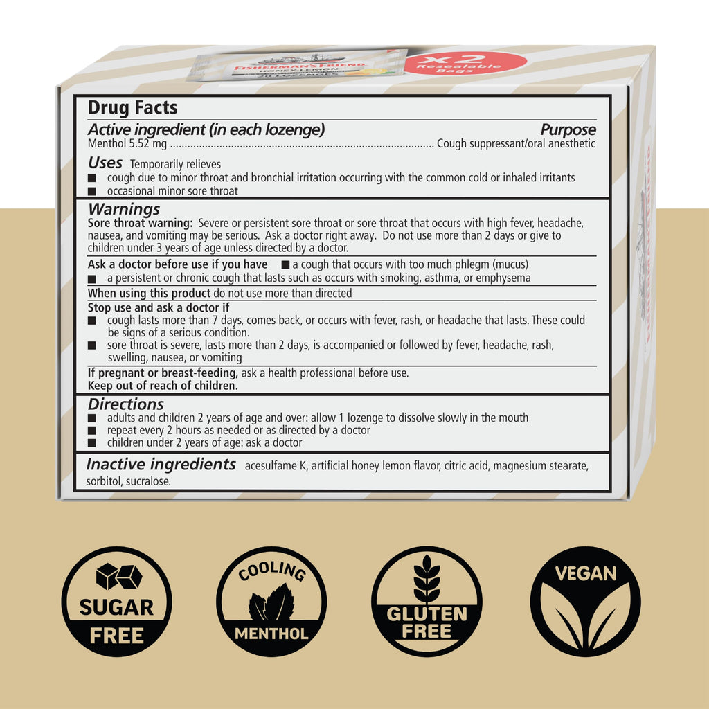 Fishermans Friend Cough Drops, Cough Suppressant and Sore Throat Lozenges, Sugar Free Honey-Lemon, 5.52mg Menthol, 240 Drops (6