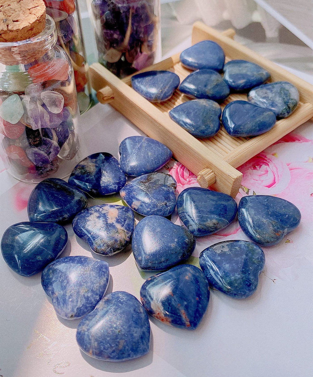 QINJIEJIE 20 PCS Sodalite Heart Crystals Natural Healing Crystal Polished Pocket Stones Mini Cute Palm Love Gemstones Set Bulk W