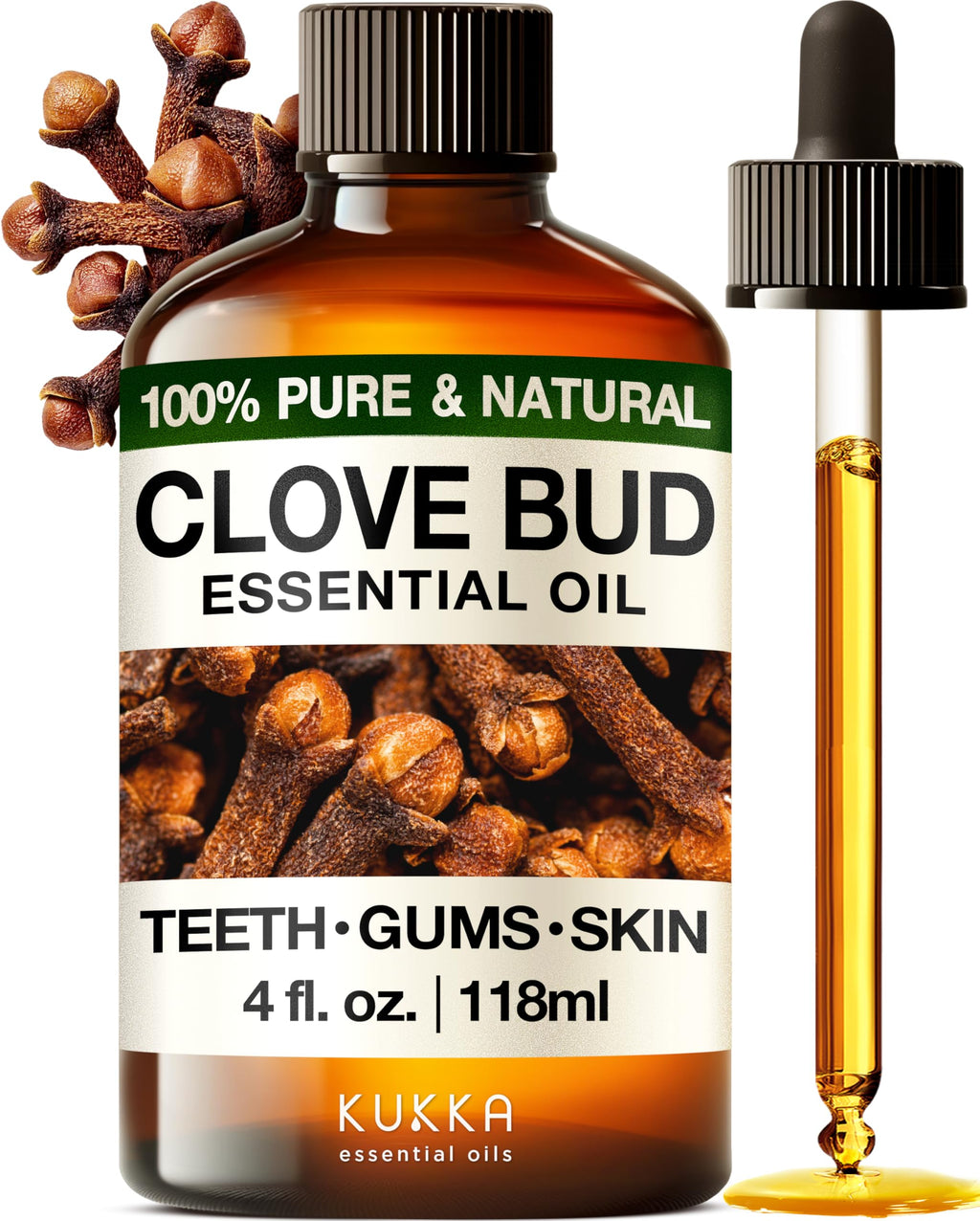 Kukka Clove Oil for Teeth and Gums - 4 Fl Oz - 100% Pure Natural Clove Essential Oil - Steam distilled from Flower Buds for Pote