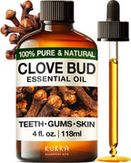Kukka Clove Oil for Teeth and Gums - 4 Fl Oz - 100% Pure Natural Clove Essential Oil - Steam distilled from Flower Buds for Pote