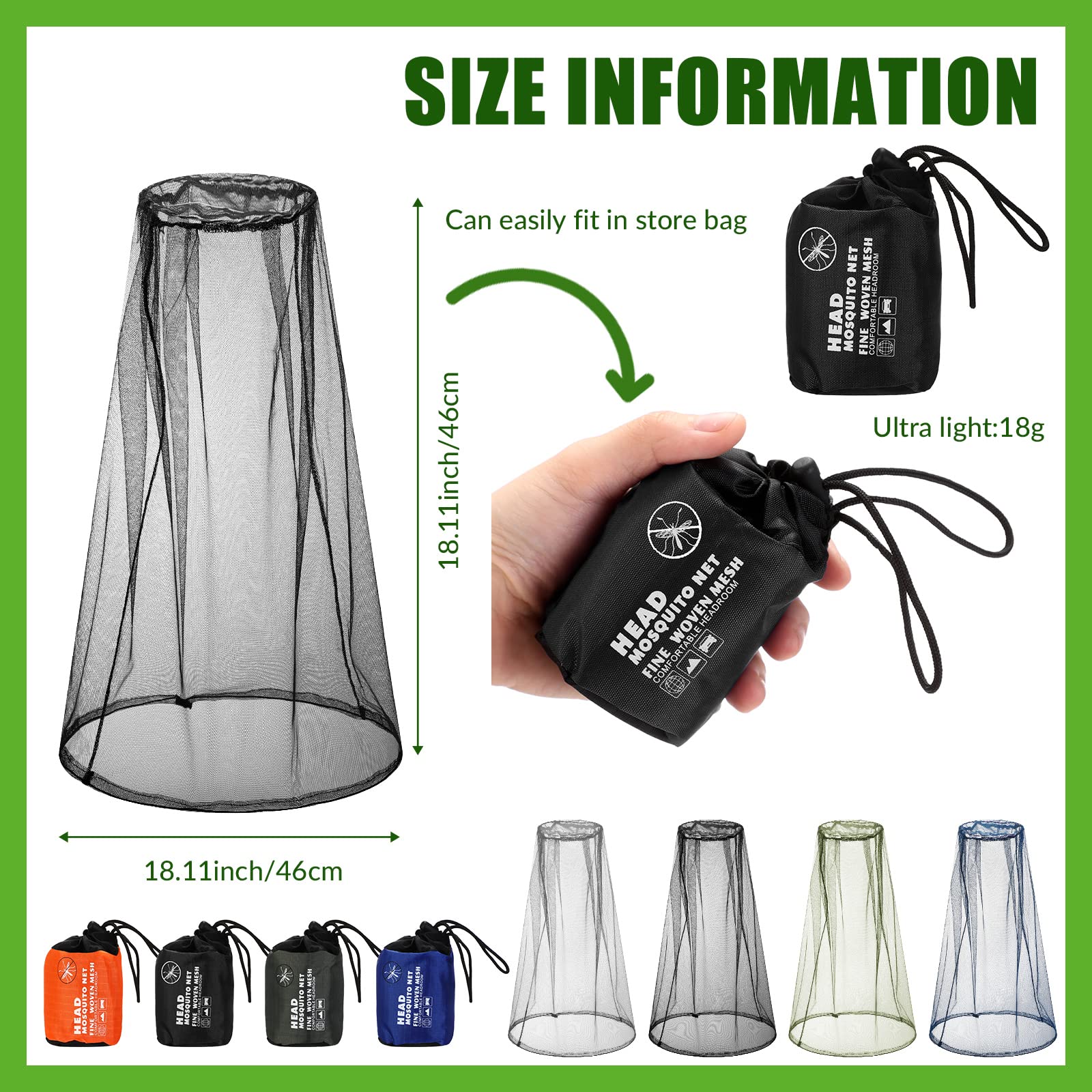 Hestya 4 Pack Mosquito Face Mesh Net Protecting Net for Outdoor Hiking Camping Climbing Mosquito Fly Insects Preventing (Stylish