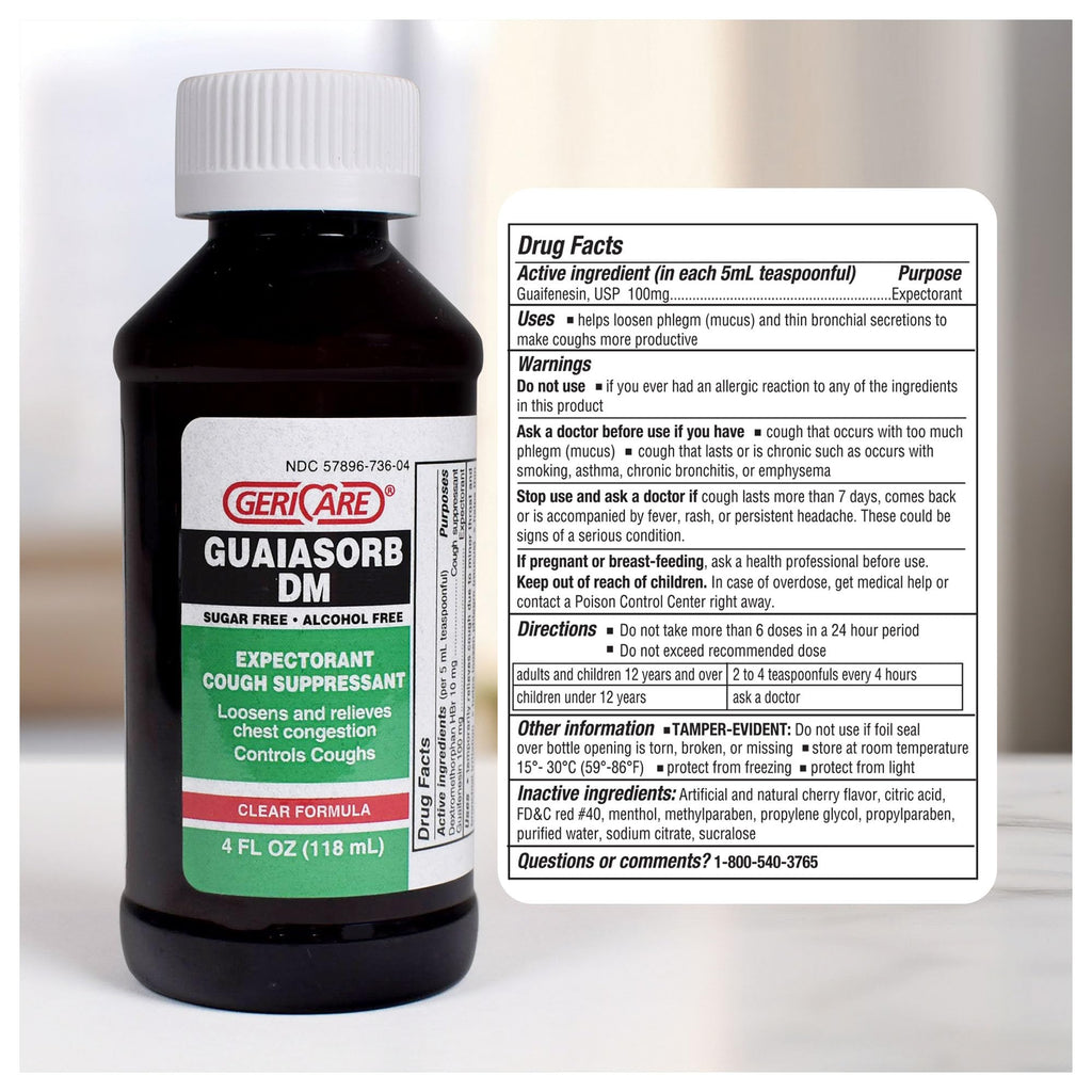 Geri-Tussin DM Liquid Cold Cough Syrup by GeriCare| 2-in-1 Maximum Strength Cough Suppressant Dextromethorphan & Expectorant Gua