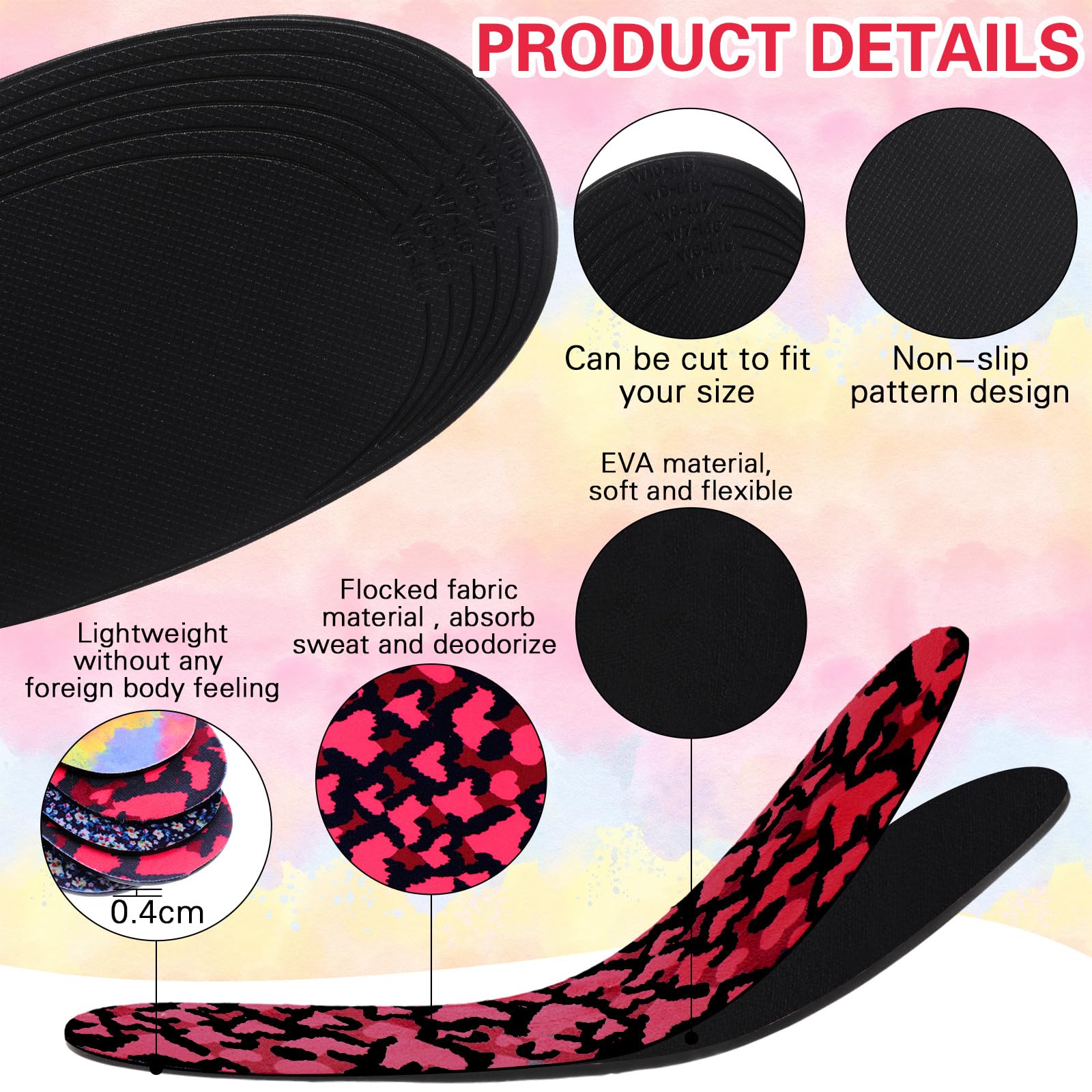 Velmitten 3 Pairs No Show Socks Sockless Shoe Liner Washable Barefoot Shoe Insoles No Slipping Inserts(Novel Style)