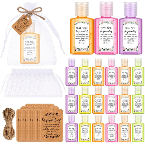Frienda 24 Sets Thank You Hand Sanitizer Gift Set Graduation Gifts Mini Travel Size Hand Sanitizers with Organza Bags Tags for M