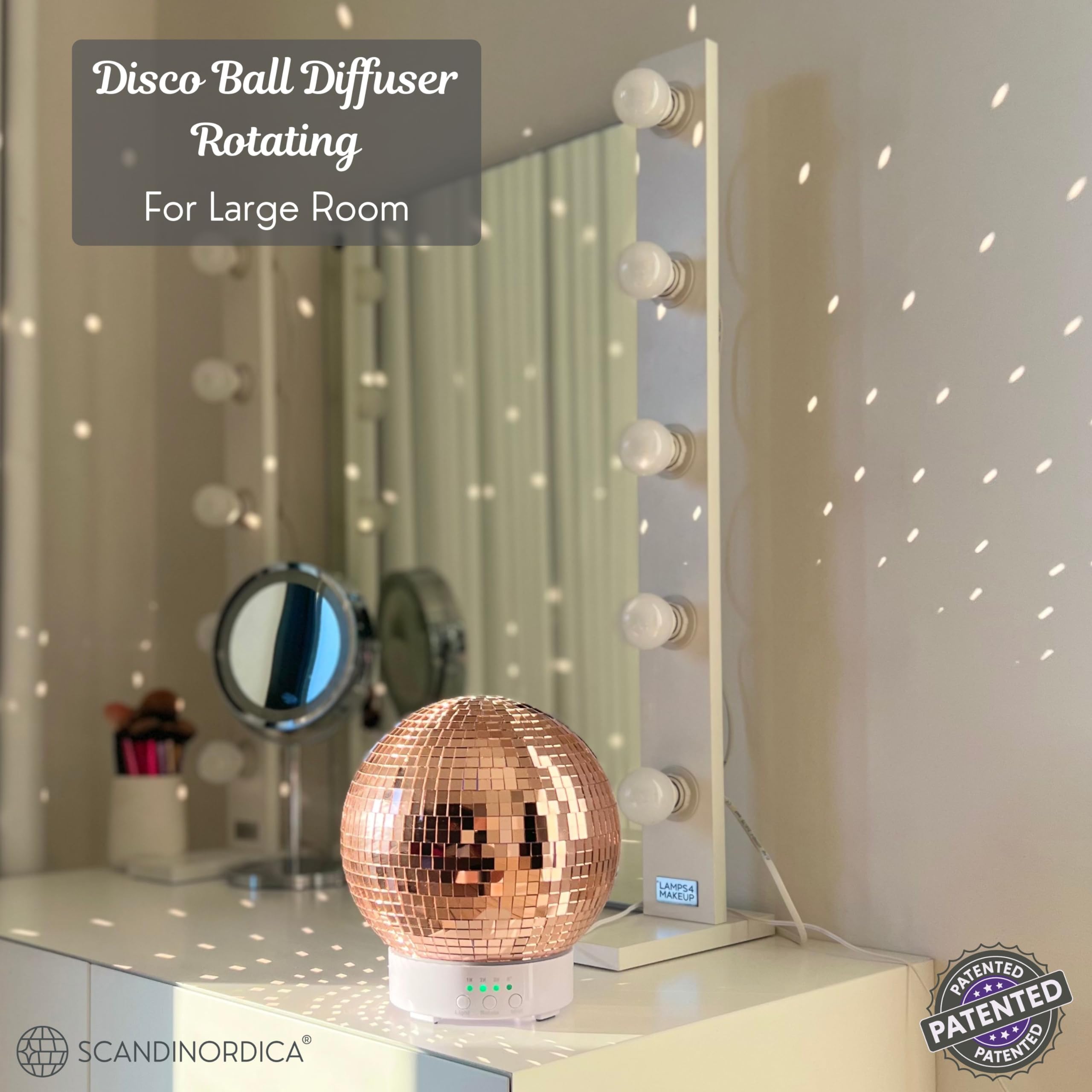 Disco Ball Diffuser Rotating - 300 ML Oil Diffuser Essential Oils, Quiet Oil Diffusers, Night Light and Timer, Disco Ball Table