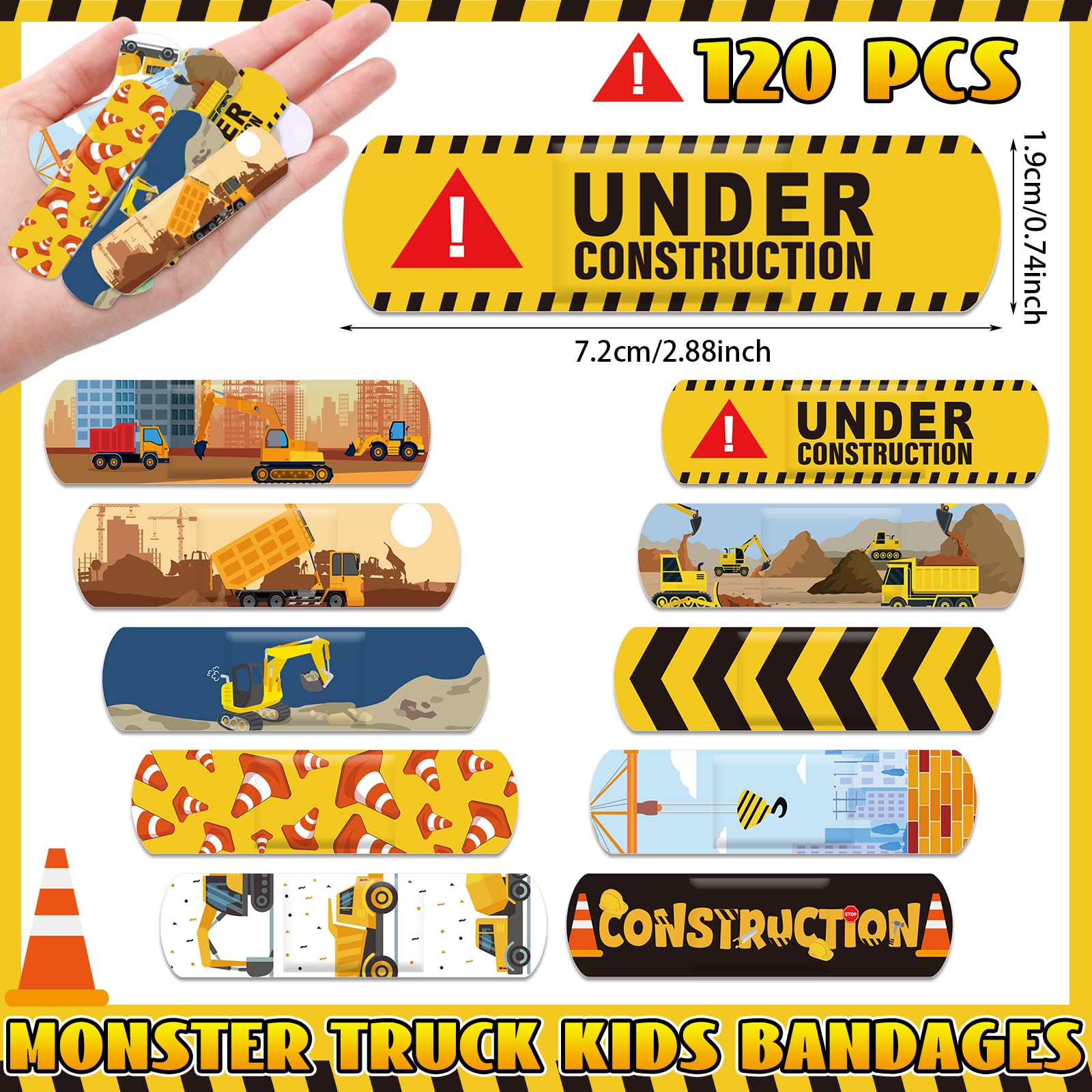 Panelee 120 Pcs Kids Dog Farm Animal Adhesive Bandages Monster Construction Trucks 20 Styles Puppy Cute Waterproof Breathable Ba