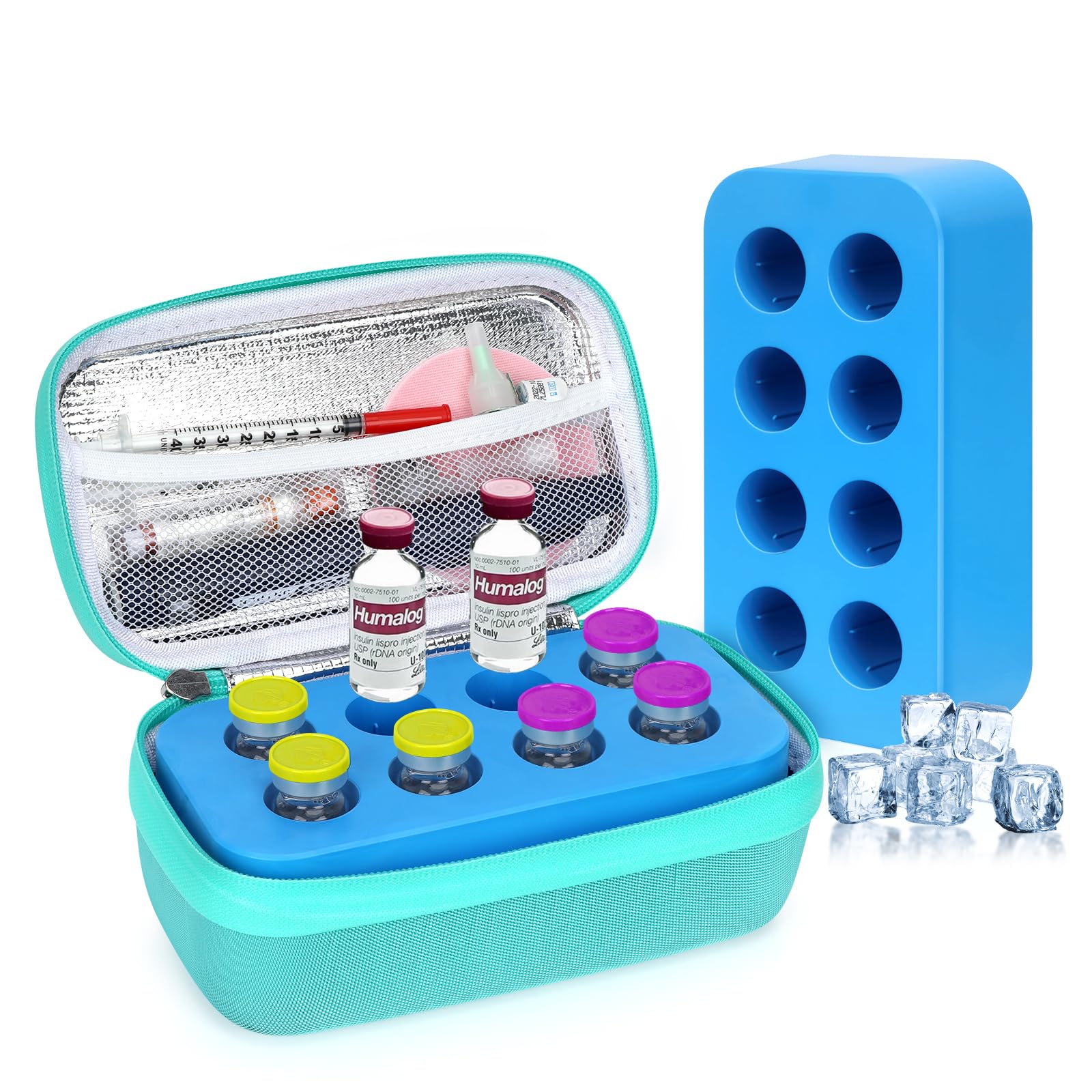 YOUSHARES Insulin Vial Cooler Travel Case - 8 Slots Freezable Ice Brick Organizer for Peptide Vials, GLP-1 Fridge Holder Diabeti