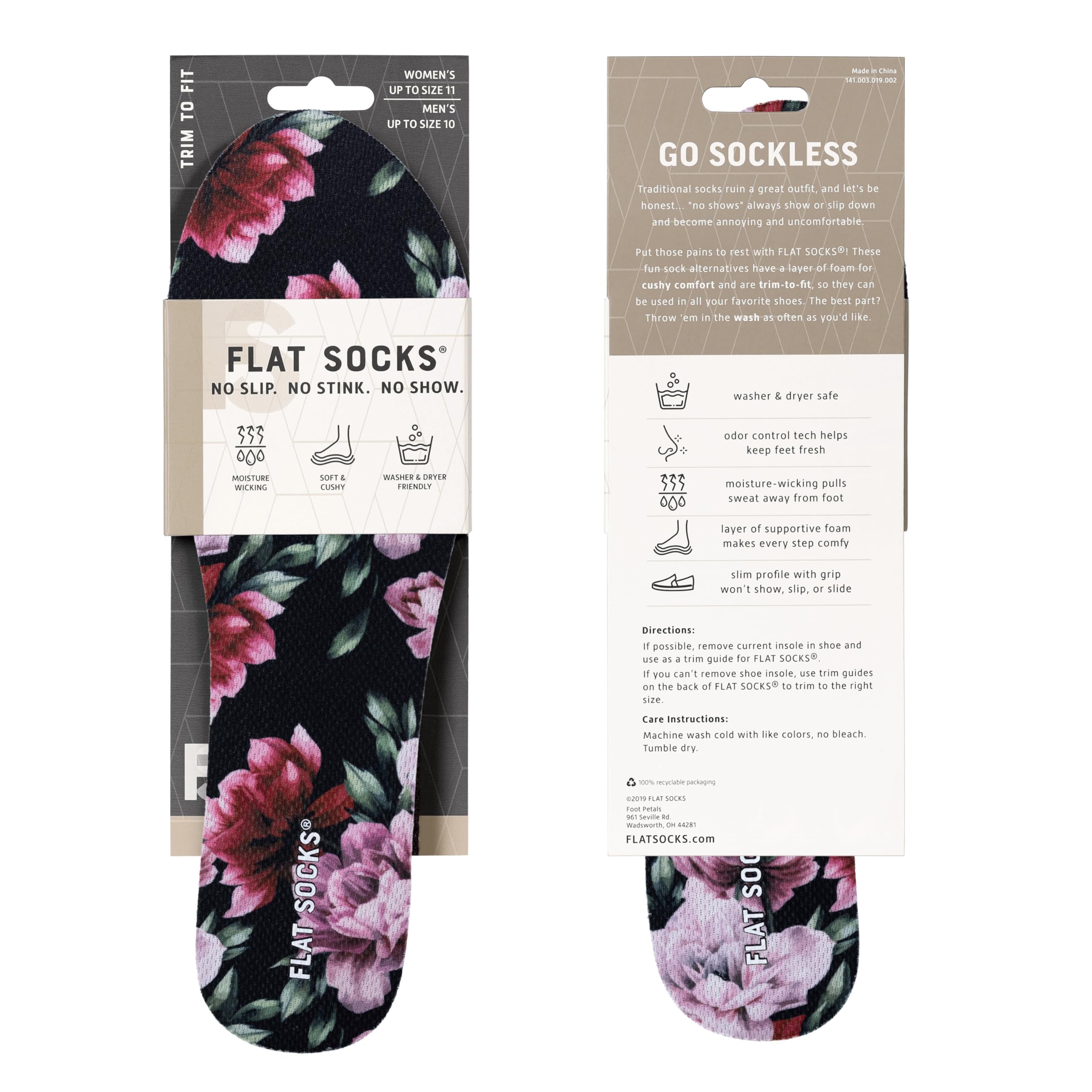 FLAT SOCKS No Show Socks, Sockless Shoe Liner, No Slipping, No Stinking, Washable Barefoot Shoe Insert for Men and Women, Pink P
