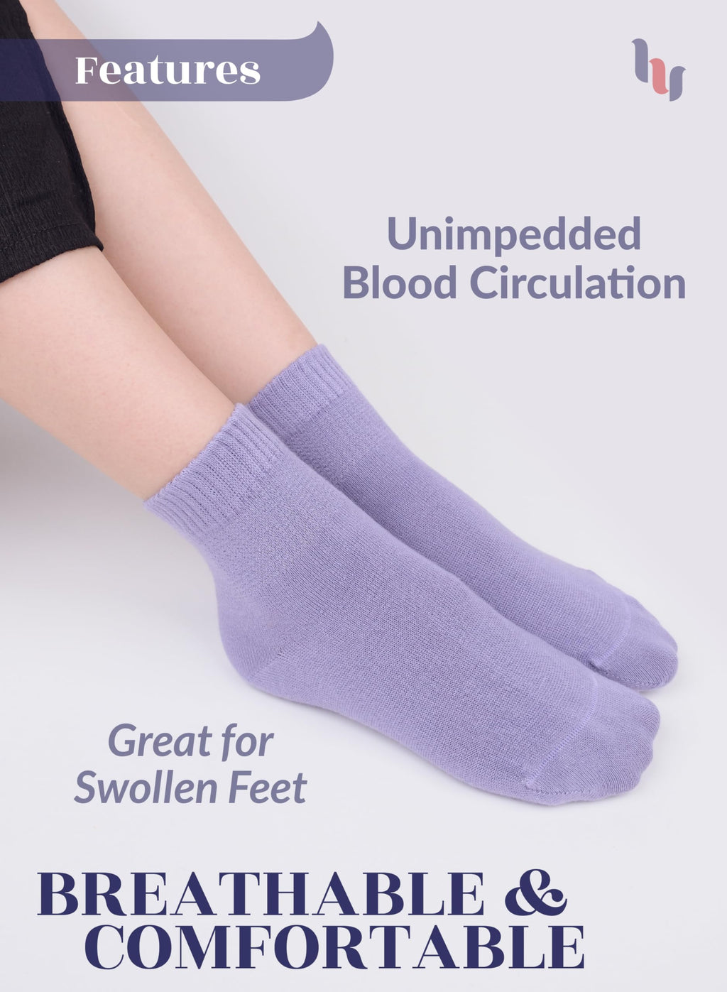 Hugh Ugoli Women Diabetic Ankle Socks, Super Soft & Thin Bamboo Socks, Wide & Loose, Non-Binding Top & Seamless Toe, 4 Pairs, As