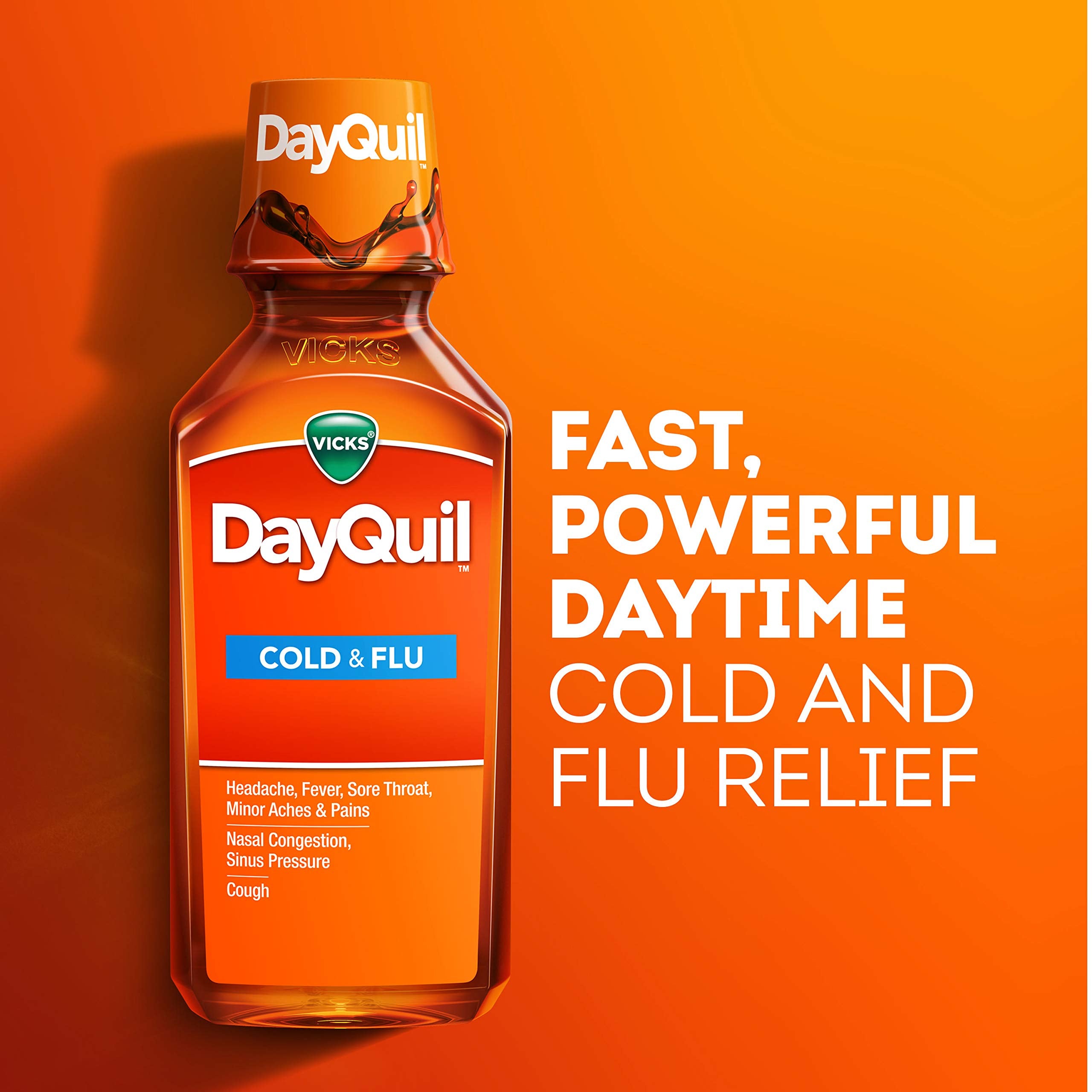 Vicks DayQuil Cold and Flu Relief Liquid Medicine, Non-Drowsy Powerful Multi-Symptom Daytime Relief for Headache, Fever, Sore Th
