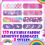 Funtery 8 Styles Kids Fabric Bandages Flexible Self Adhesive Bandage Wrap for Cuts Scrapes Wounds Burns Baby Child Toddlers, Ass