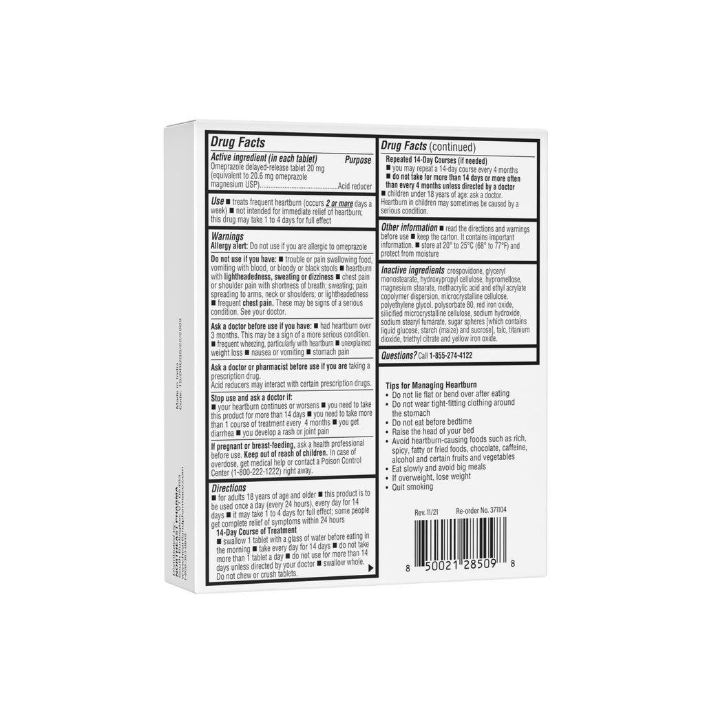 Heartland Pharma Omeprazole 20mg | Heartburn Relief Medicine | Delayed Release Acid Reducer Tablet | Antacid Tablets for Acid Re