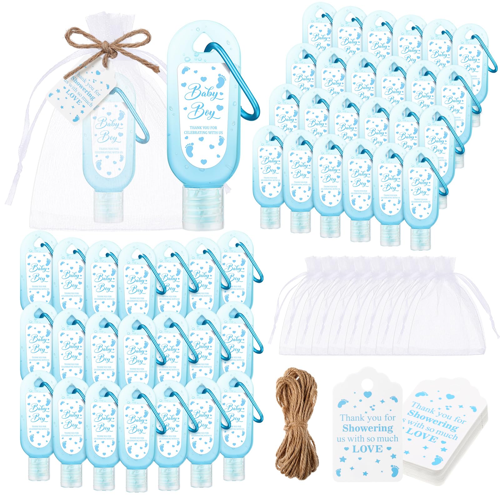 Gejoy 48 Sets Baby Shower Hand Sanitizer Bulk Baby Shower Party Favors for Guests Travel Size Hand Sanitizer Keychains Thank You