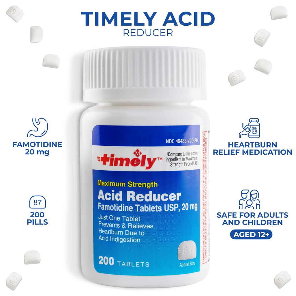 Timely Acid Reducer Famotidine 20mg - Compare to the active ingredient in Maximum Strength Pepcid AC - Acid Reflux Medicine for