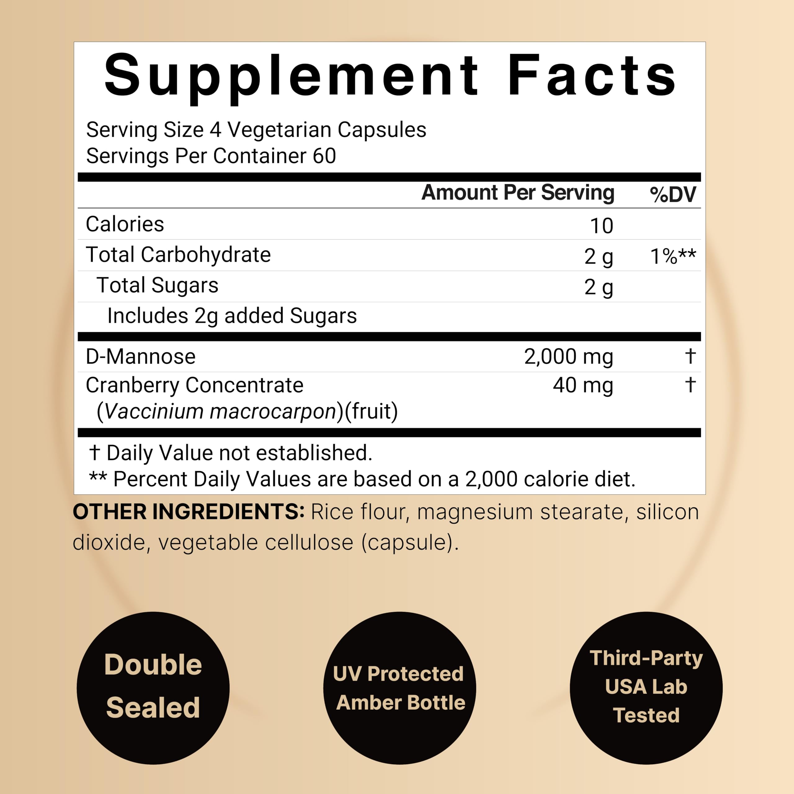 NatureBell D-Mannose 500mg Capsules (2,000mg Per Serving) | 240 Veggie Capsules + Cranberry Concentrate 40mg - Fast Acting Urina