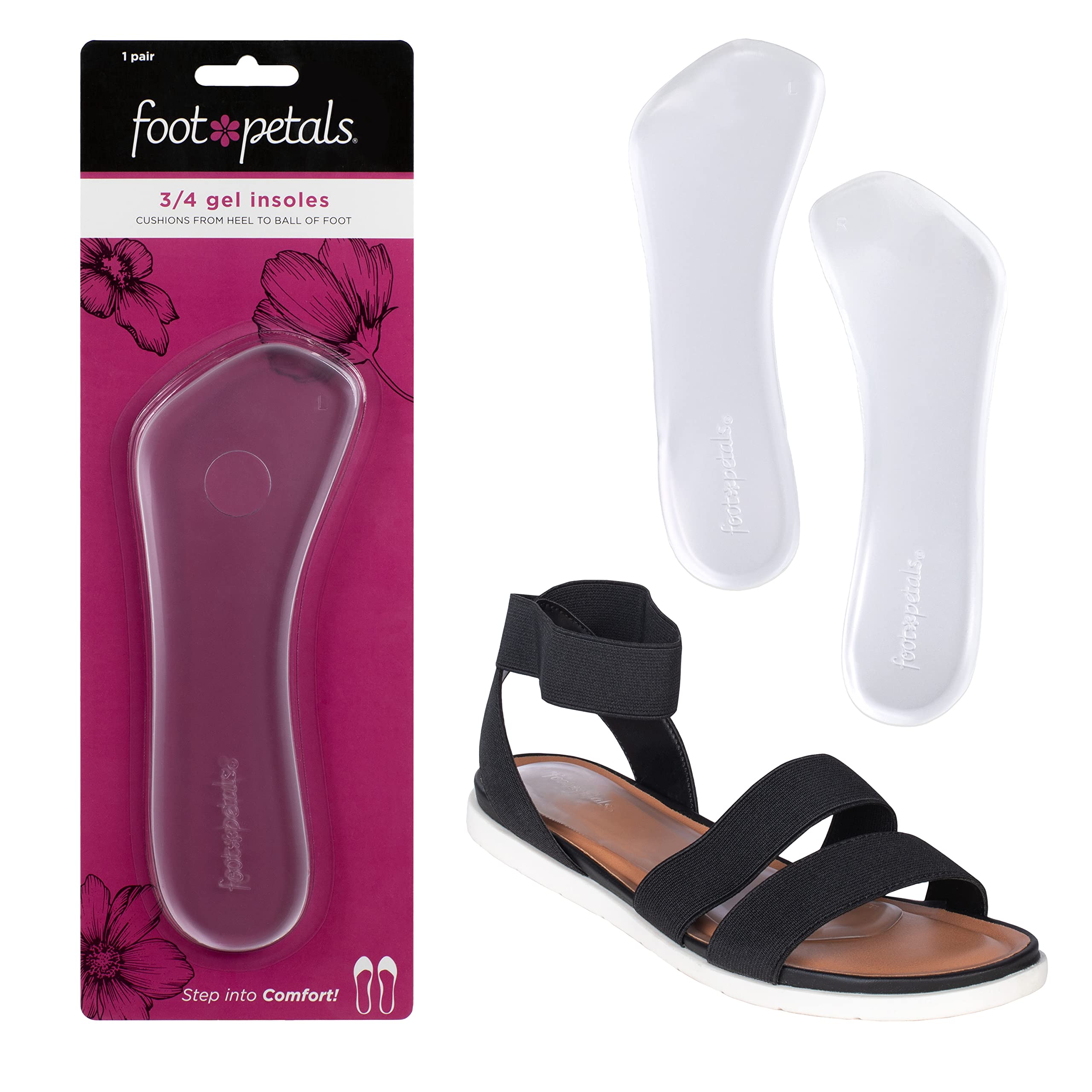 Foot Petals 3/4 Insole Cushions, Prevent Feet From Sliding Forward, Callus Prevention, Womens Heels, Wedges, Sandals, 1 pair, G