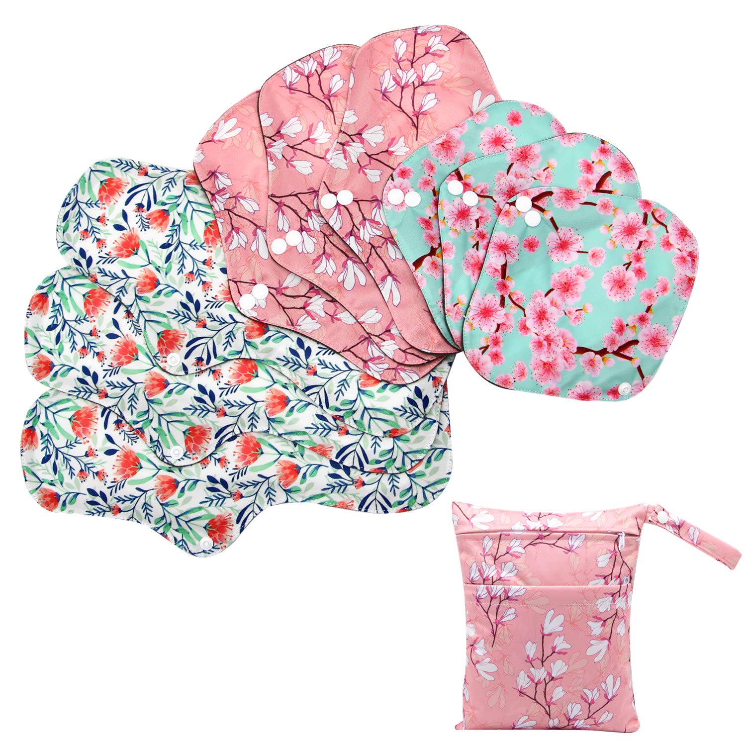Asenappy Sanitary Pad, 10 PCs Reusable Washable Cloth Menstrual Pads Panty Liners (Multicolor A)