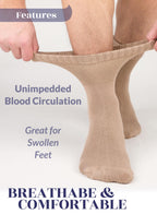 Hugh Ugoli Diabetic Socks for Men, Loose Ankle Socks Bamboo, Extra-Wide, Thin, Seamless Toe and Non-Binding Top, 4 Pairs, Beige,