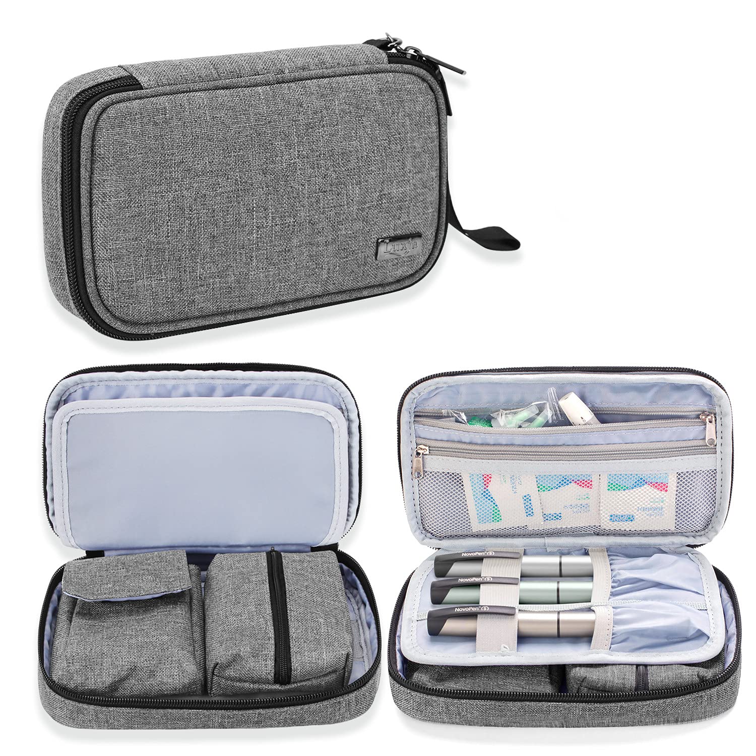 LUXJA Diabetic Supplies Travel Case, Storage Bag for Glucose Meter and Other Diabetic Supplies (Bag Only), Gray