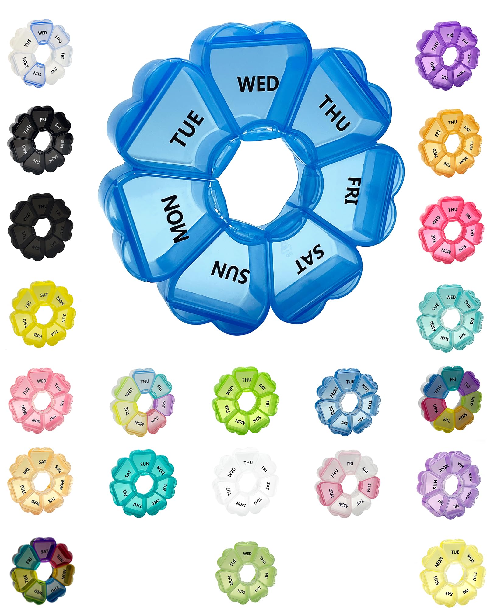 Large Weekly Pill Organizer,7 Day Cute Heart Pill Organizer,Weekly Container for Fish Oil/Medicine/Supplements (Blue2)