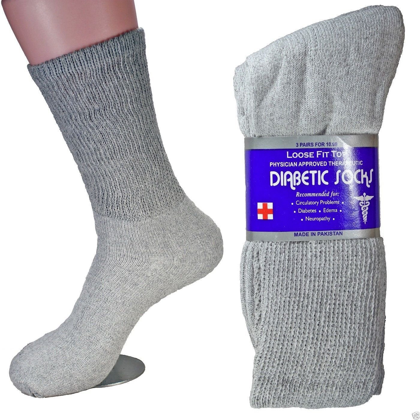 LM 12 Pairs Diabetic Crew Socks Unisex 9-11, 10-13, 13-15 Black Grey White (10-13, Grey)