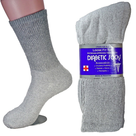 LM 12 Pairs Diabetic Crew Socks Unisex 9-11, 10-13, 13-15 Black Grey White (10-13, Grey)
