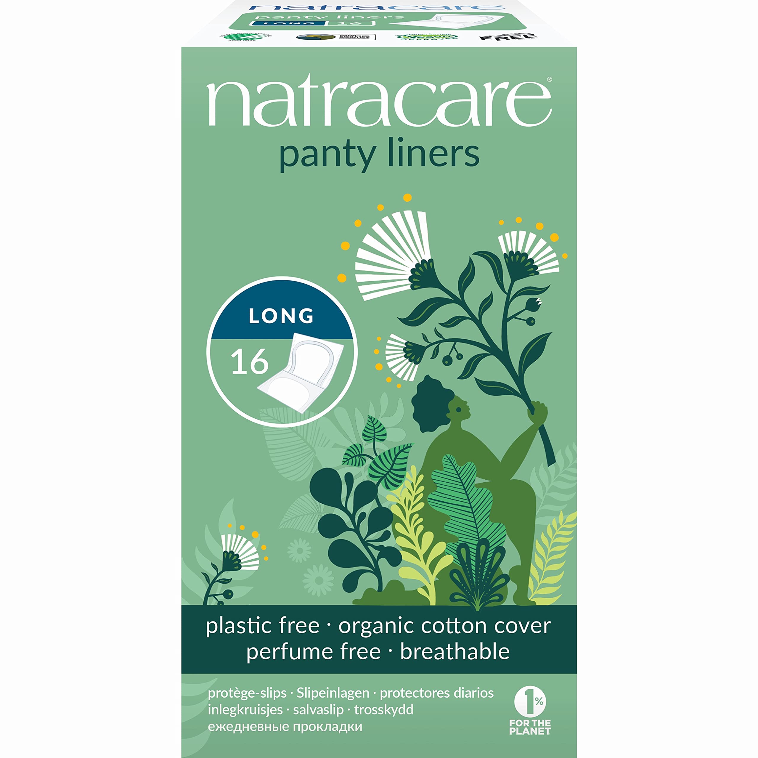 Natracare Natural Organic Panty Liners, Long, Made with Certified Organic Cotton, Ecologically Certified Cellulose Pulp and Plan
