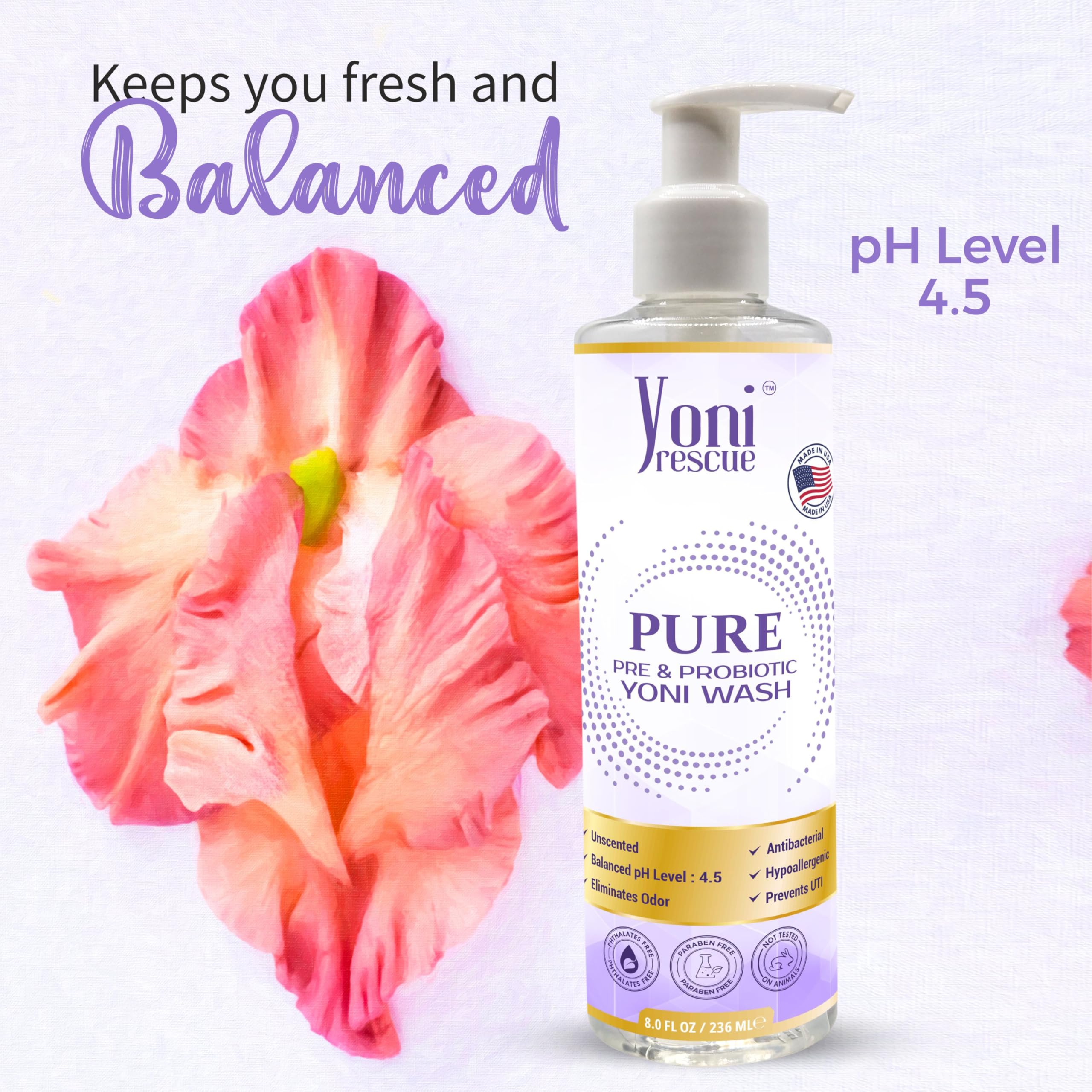 Yoni Rescue Pure Probiotic Yoni Wash - All Natural Ph Balance Feminine Wash for Women Essentials Wetness, Vaginal Wash Intimate