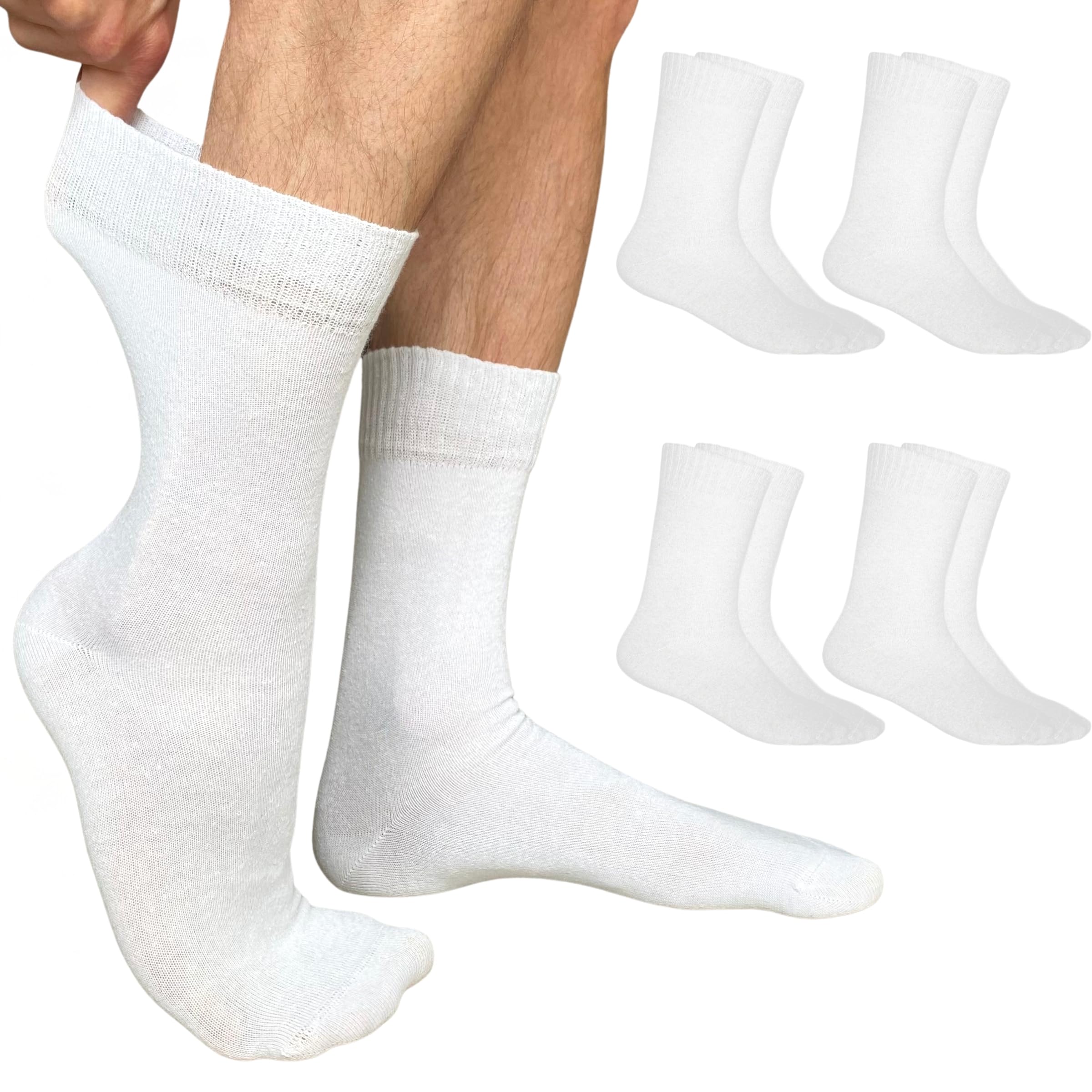 YARMIS Mens Diabetic Dress Socks Non-Binding, Thin Cotton Diabetic Socks for Men 9-12 Loose Fit Top Black Crew 4 Pairs