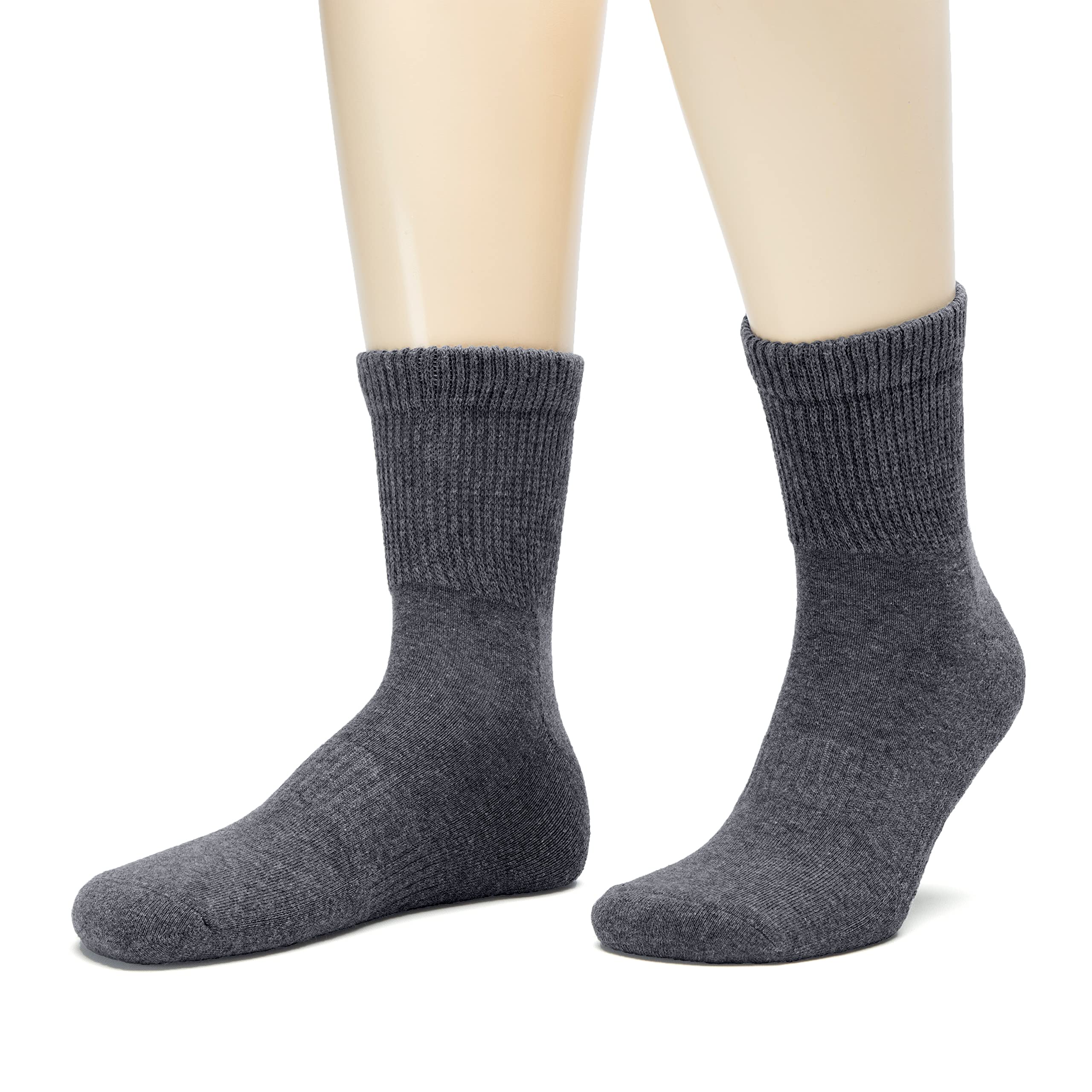 Hugh Ugoli Men's Cotton Diabetic Ankle Socks, Wide, Loose and Stretchy, Seamless Toe & Non Binding Top, Semi Cushion, 3 Pairs, M