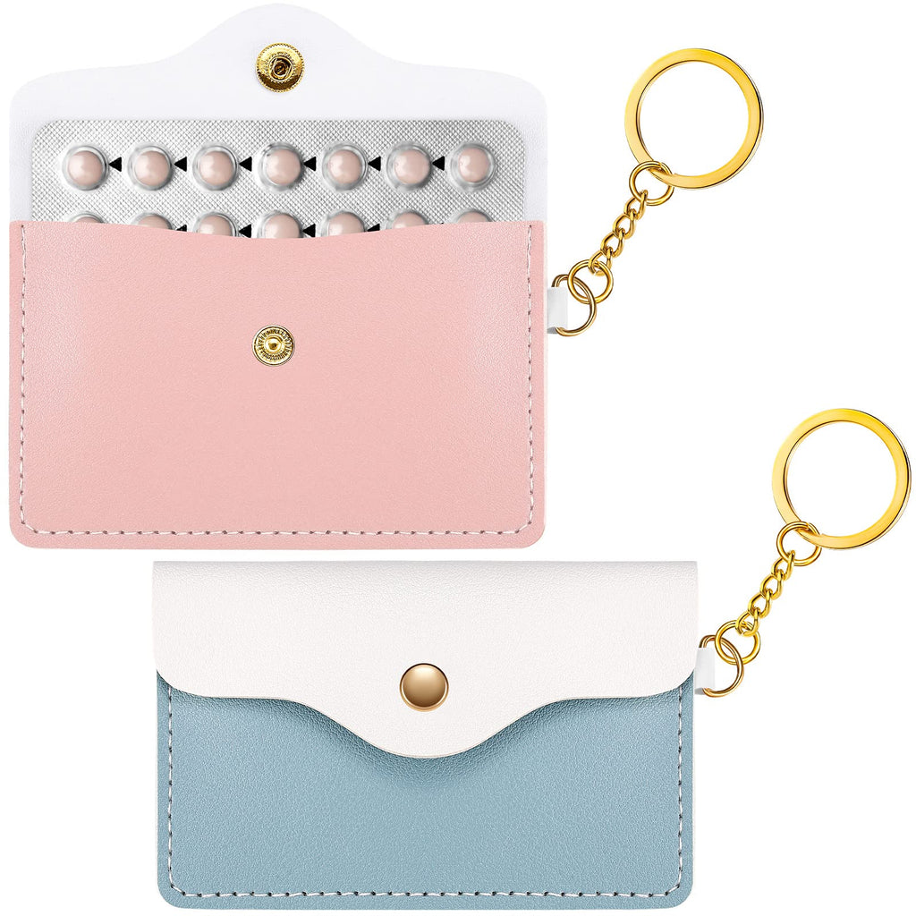 Tondiamo 2 Pack Birth Control Pill Case Sleeve Packet PU Leather Wallet Pill Holder 4.33 x 3 Inch Birth Control Pouch with Key R