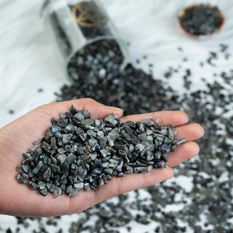 Crocon 1/2 LB Crushed Larvikite Chips Bulk Stone 1100+ Carats Natural Quartz Pieces Irregular Shape Gemstone Tumbling Cabbing Ge
