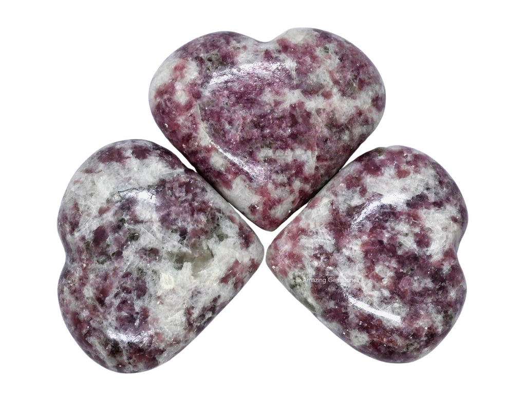 Lepidolite Crystal Heart Palm Stone - Pocket Massage Worry Stone for Natural Body Chakra Balancing, Reiki Healing and Crystal Gr