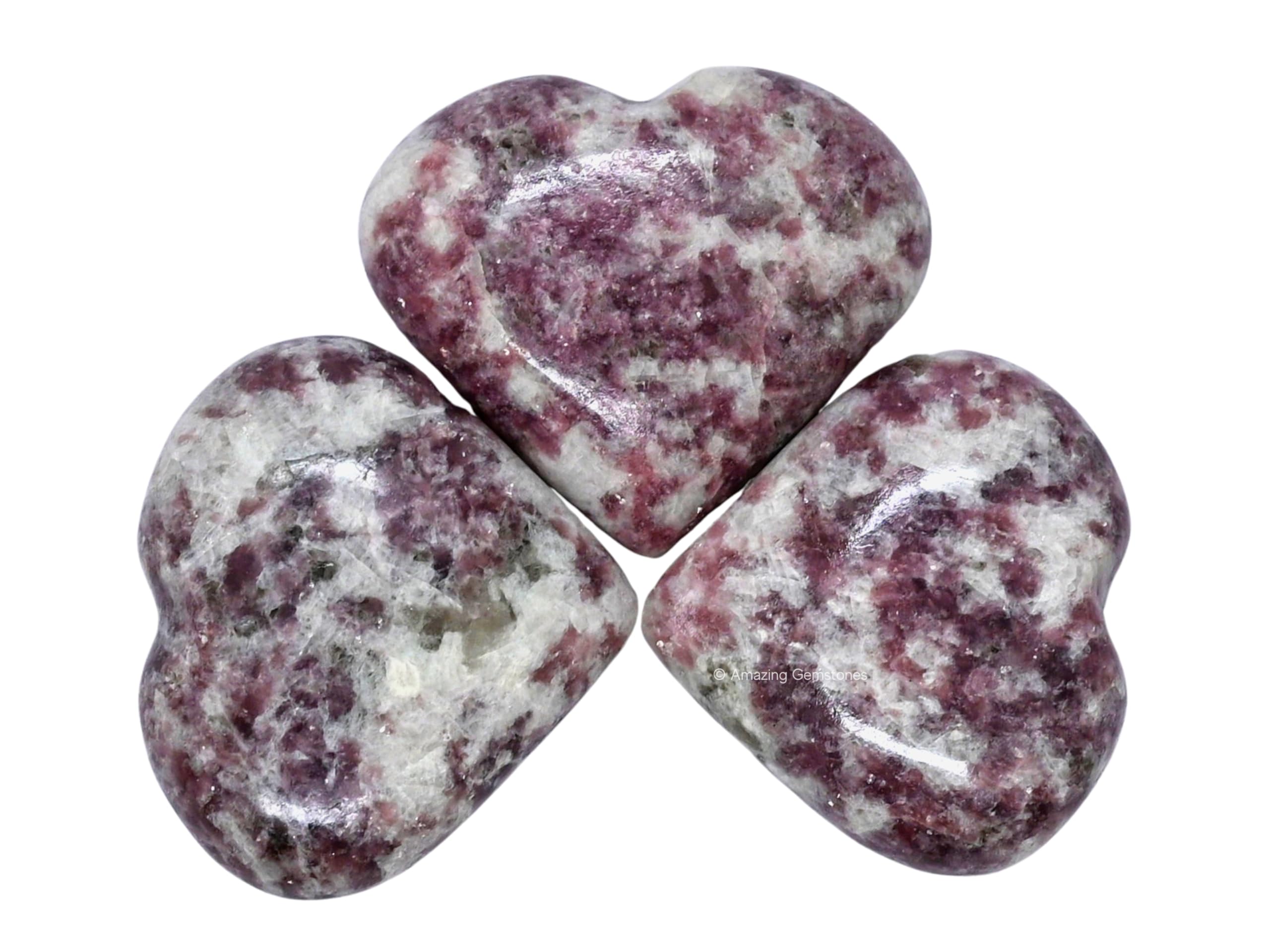 Lepidolite Crystal Heart Palm Stone - Pocket Massage Worry Stone for Natural Body Chakra Balancing, Reiki Healing and Crystal Gr