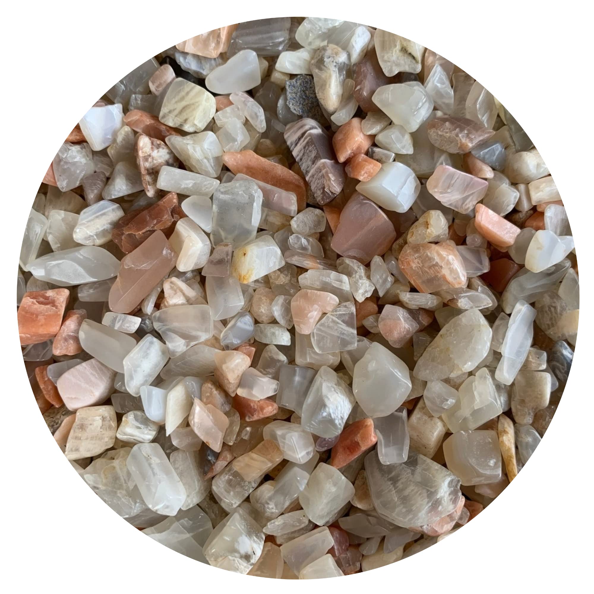 2 oz Lot Natural Semi Tumbled Moonstone Mix Gemstone Chips, Moonstone Mix Crushed Mini Crystals, Undrilled Crystal Chips (Moonst